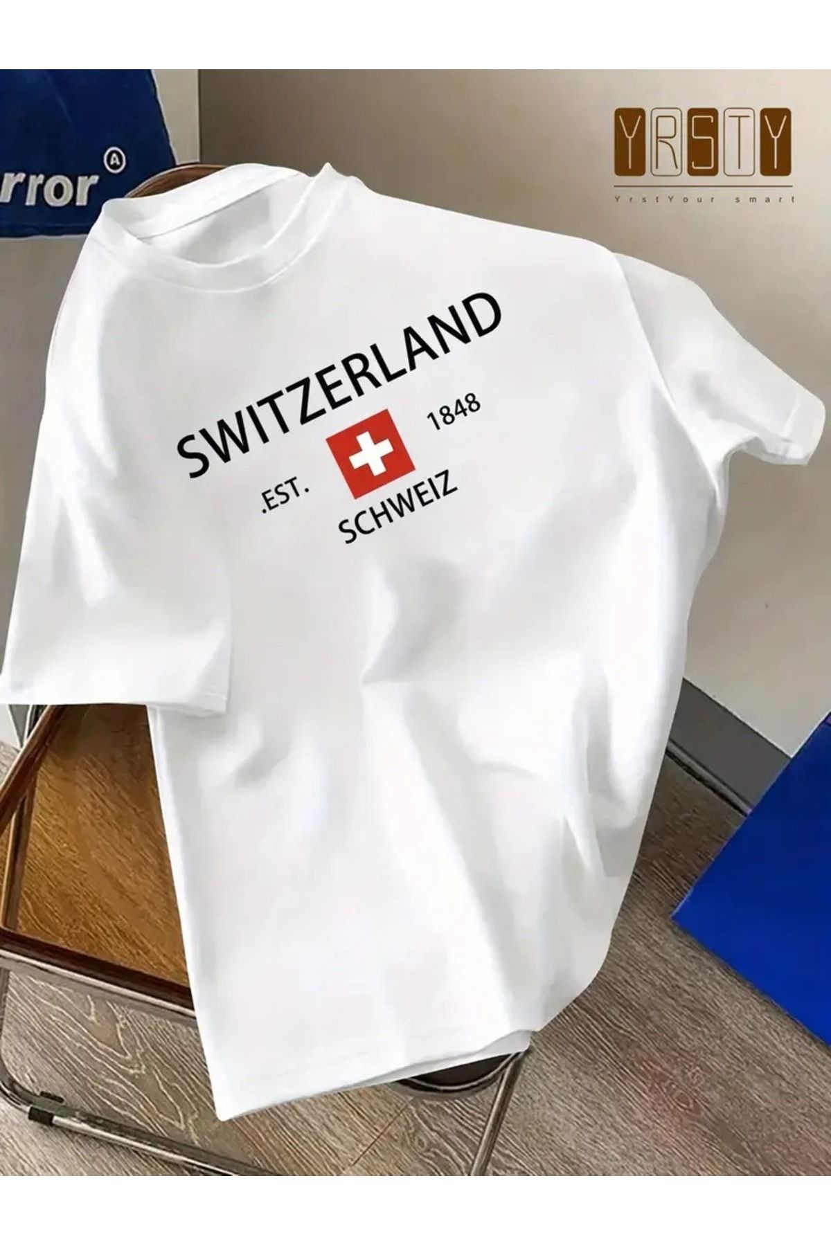 JoneBase Unisex Tasarım SWITZERLAND Baskılı Oversize %100 Pamuk T-shirt