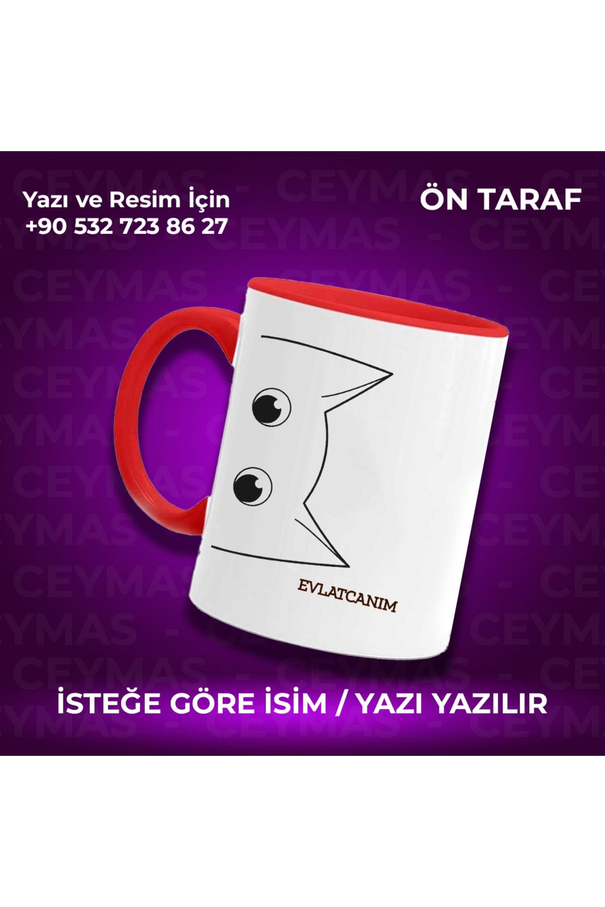 Ceymas Hediyelik Kişiye Özel İsimli Kedicik Kupa Bardak