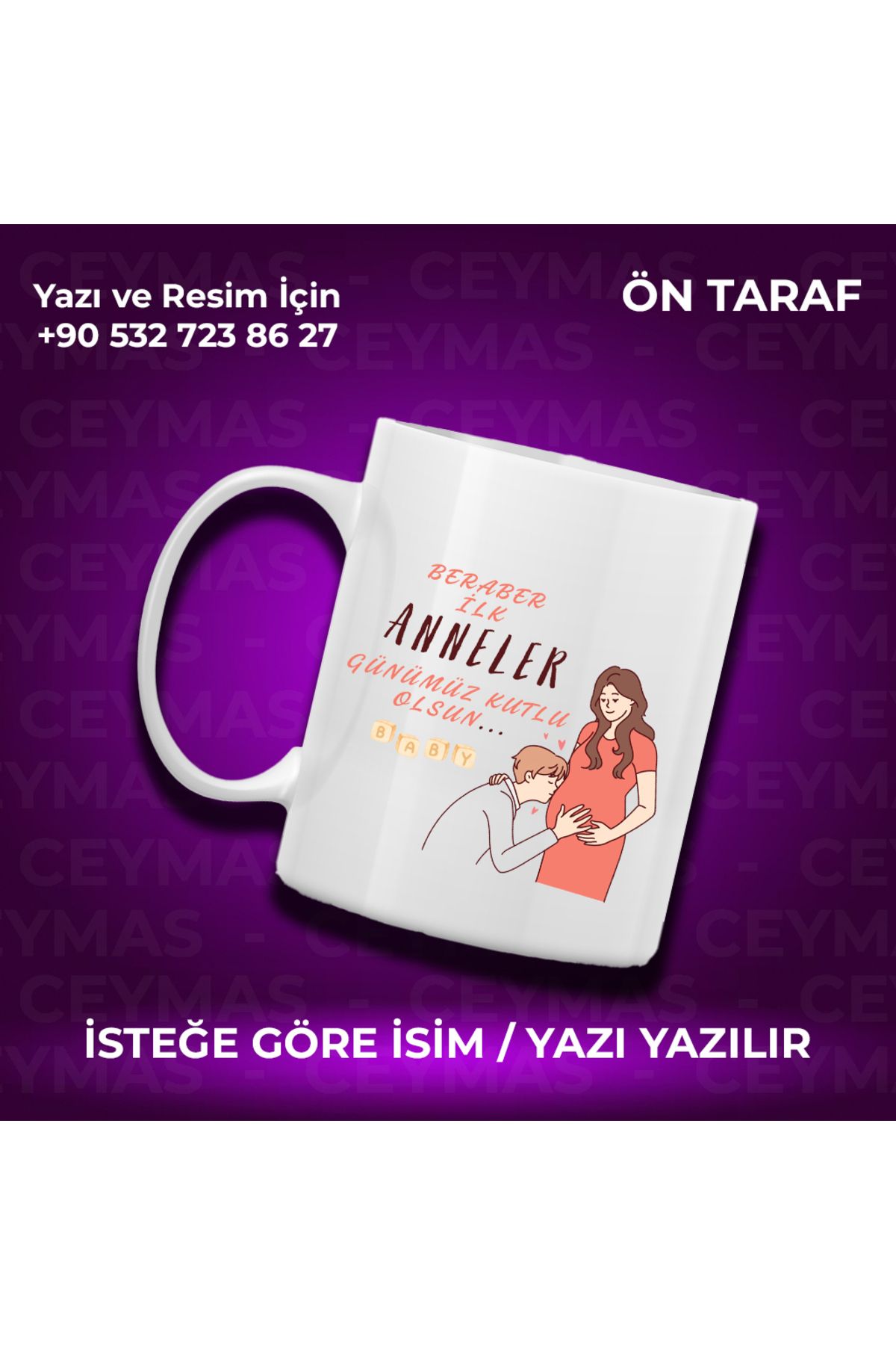 Ceymas Hediyelik Annelere Özel İsim Baskılı İlk Annelere Özel Renkli Kupa Bardak