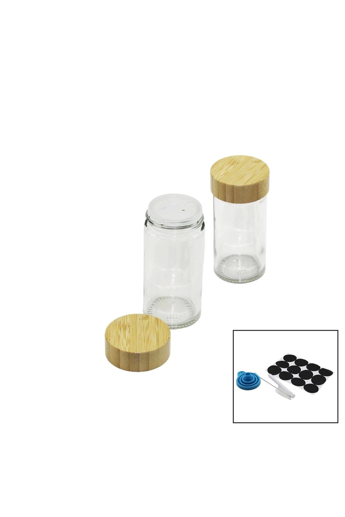 HayMed 12 Pcs Takım Yuvarlak Cam Baharatlık - Tuzluk Bambu Kapaklı (4172)