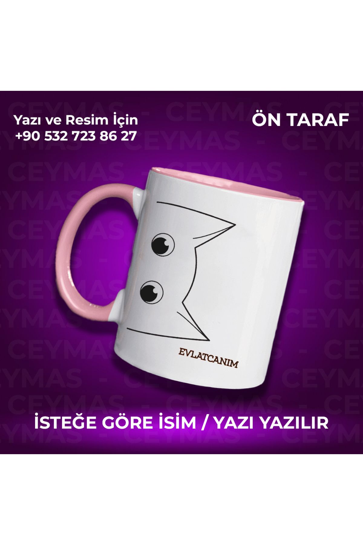Ceymas Hediyelik Kişiye Özel İsimli Kedicik Kupa Bardak