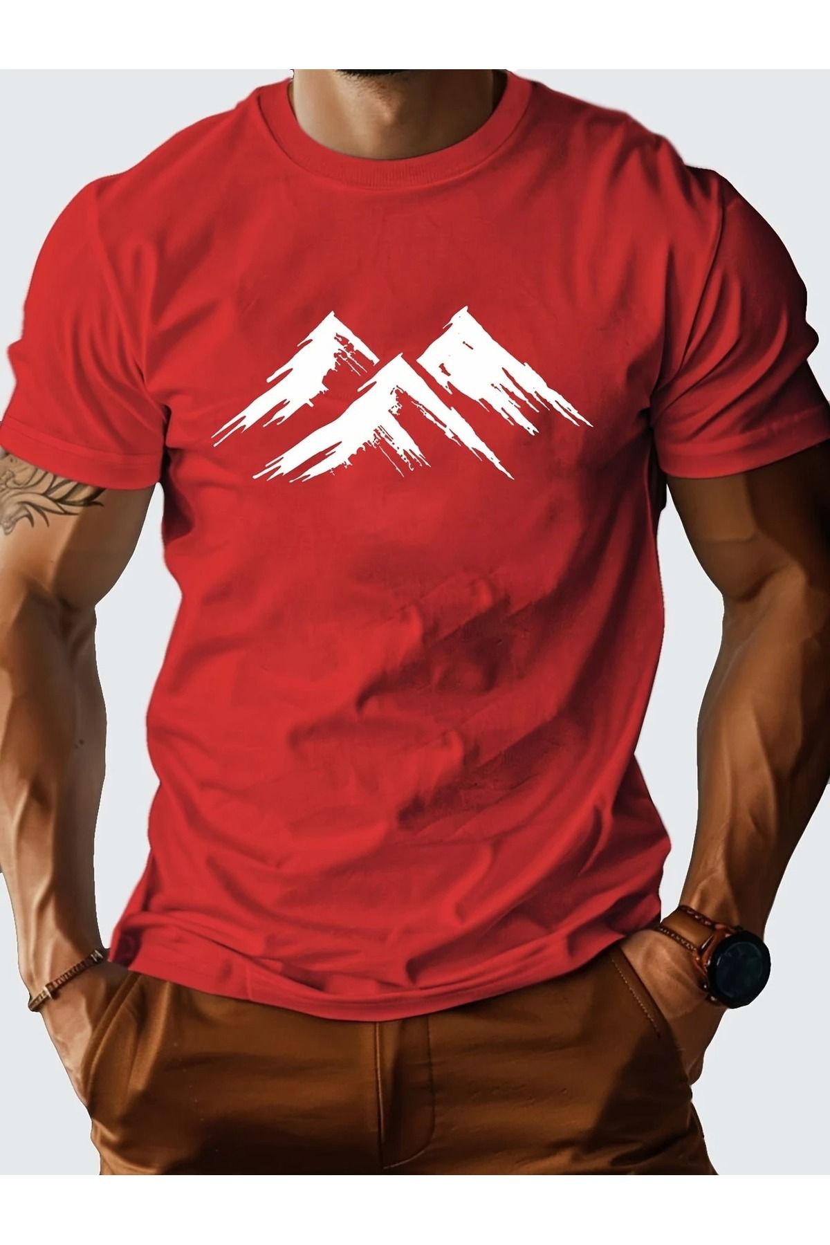Massgai Unisex Mountain Dağ Baskılı Oversize %100 Pamuk T-shirt