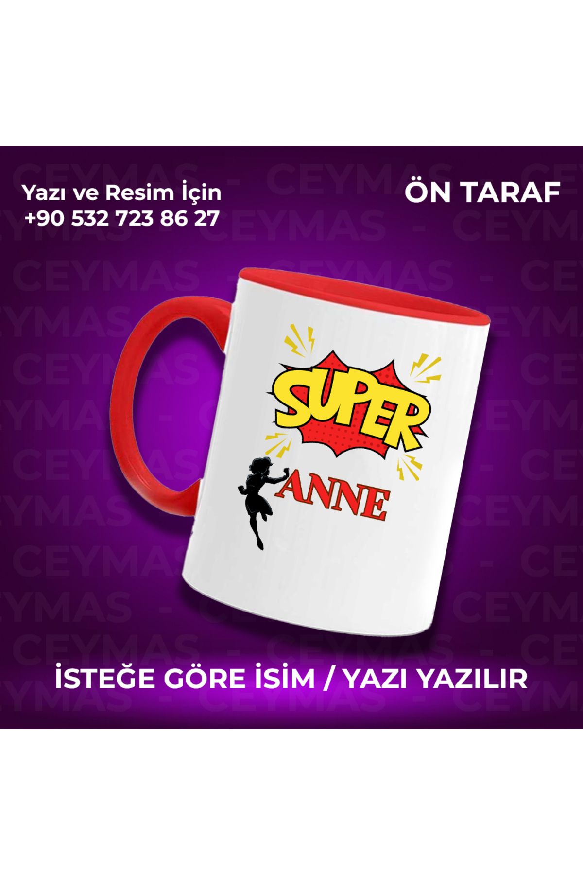 Ceymas Hediyelik Annelere Özel Süper Anne Baskılı Renkli Kupa Bardak