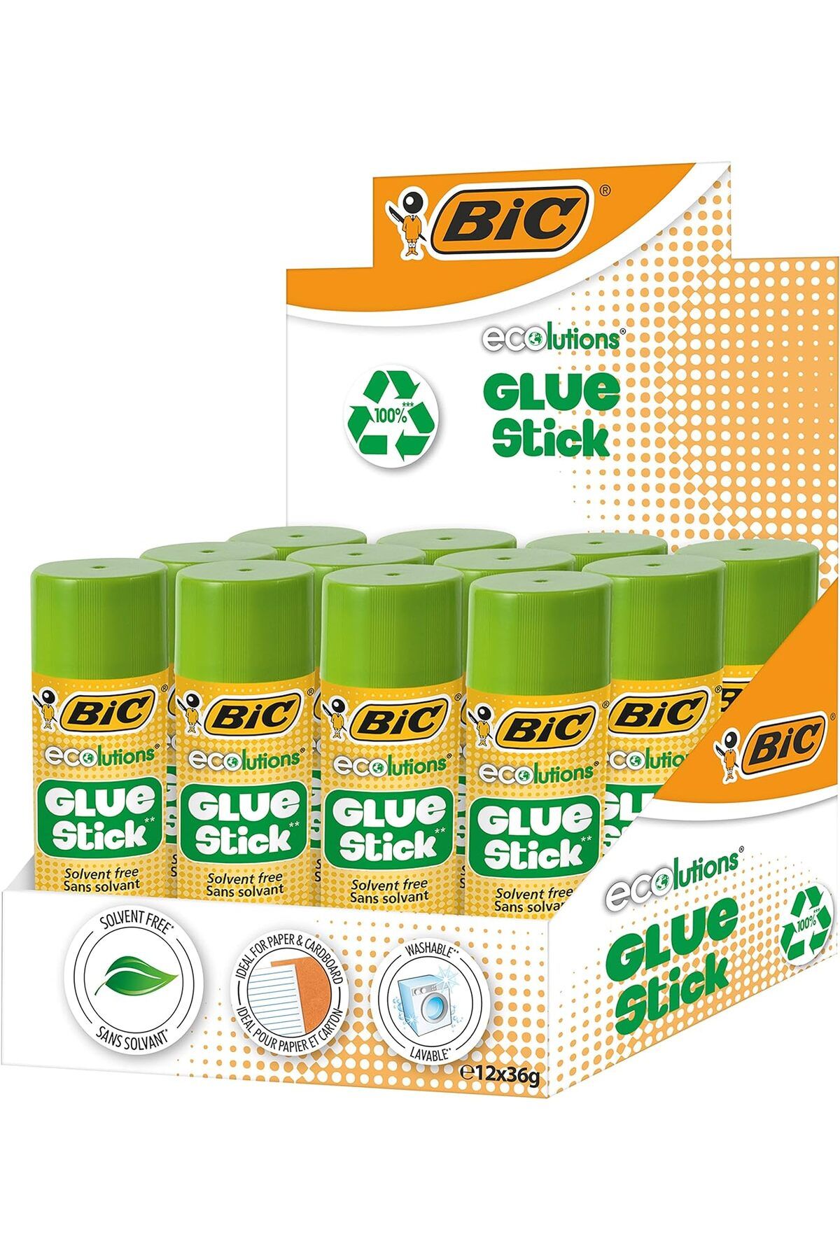 KDROĞLU plamystical Ecolutions Glue Stick Yapıştırıcı, 36 Gr. 12 Adet, Solvent İçermez, Yıkanabilir