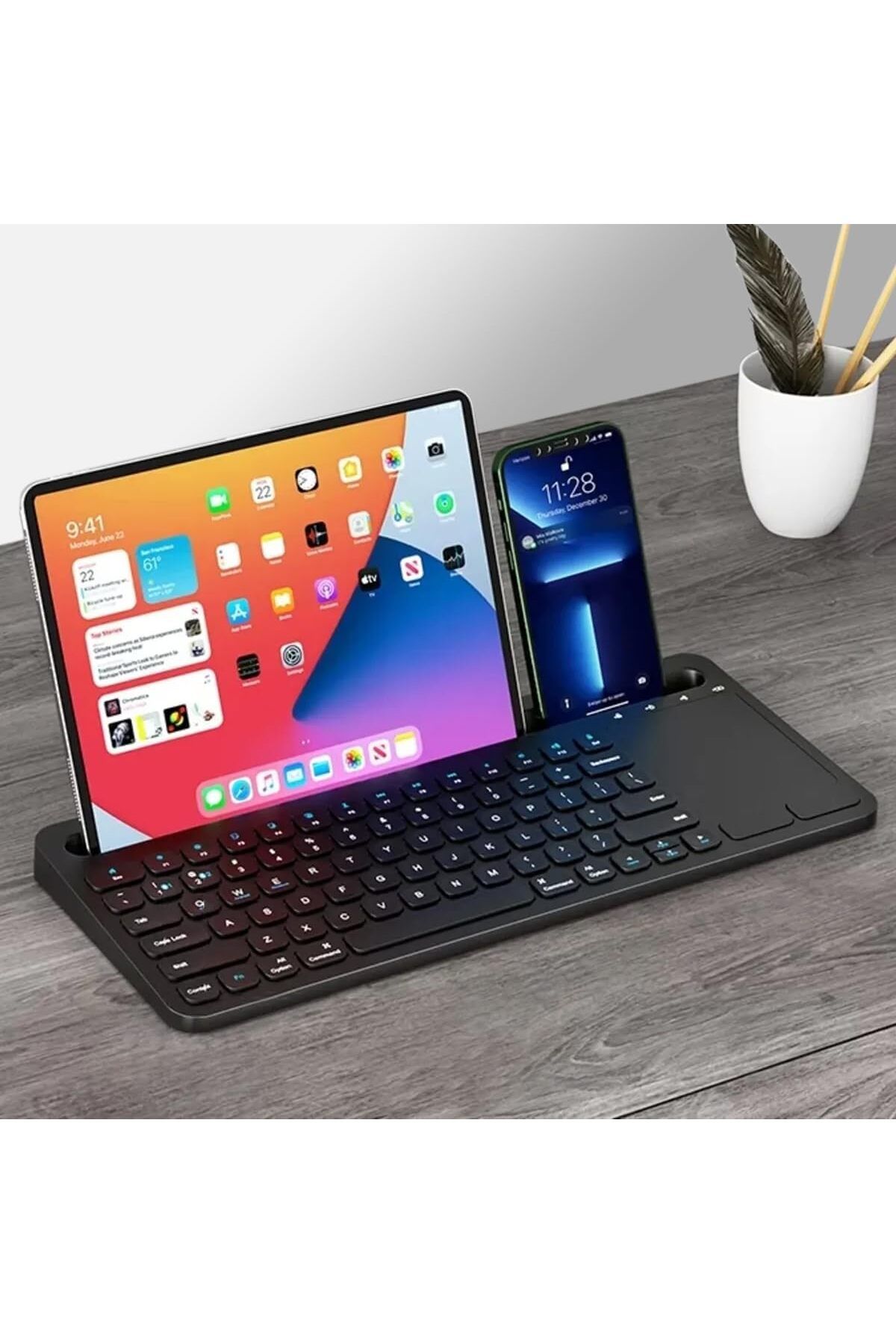 KDROĞLU KDROGLU Şarjlı Bluetooth TouchPad Klavye Dual Bağlantı Galaxy Tab S9 FE Uyumlu Hızlı ve Kolay