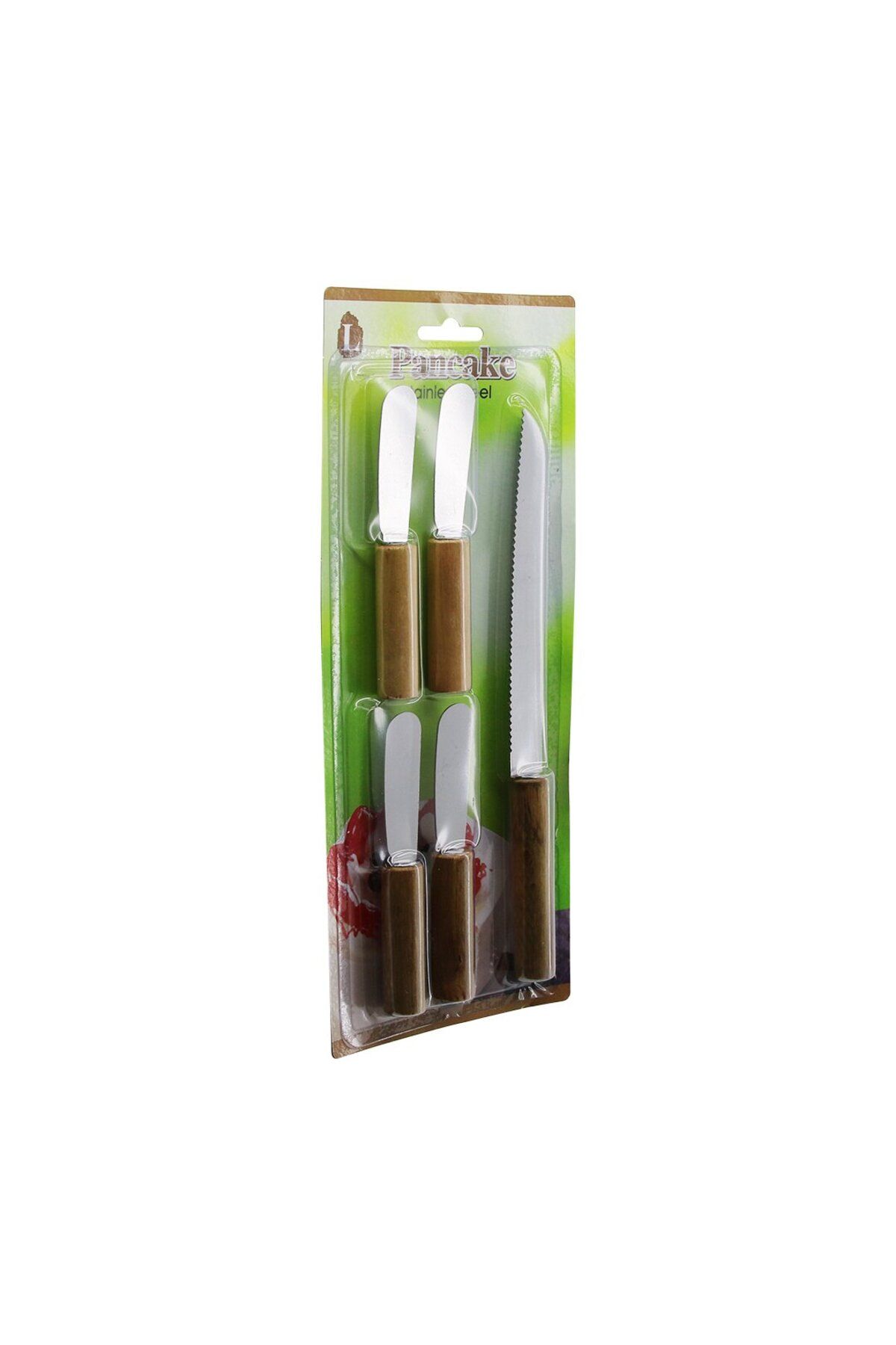 KDROĞLU KDROGLU 5 PCS : 4+1 4 ADET DÜZ KAHVALTI BIÇAK+ 1 ADET EKMEK BIÇAK AHŞAP SAPLI BIÇAK SET New Des