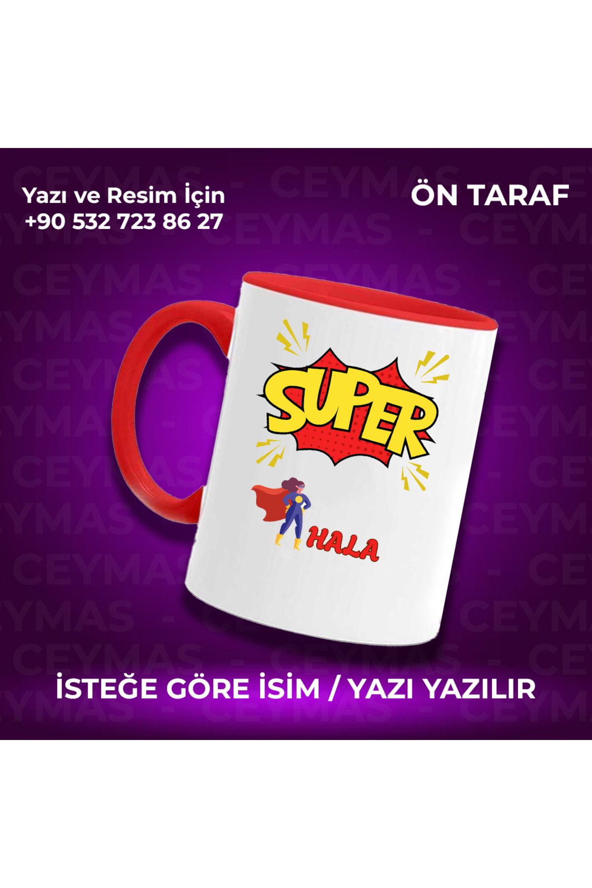 Ceymas Hediyelik Teyzelere Özel Süper Teyze Tasarımlı İsim Baskılı Renkli Kupa Bardak