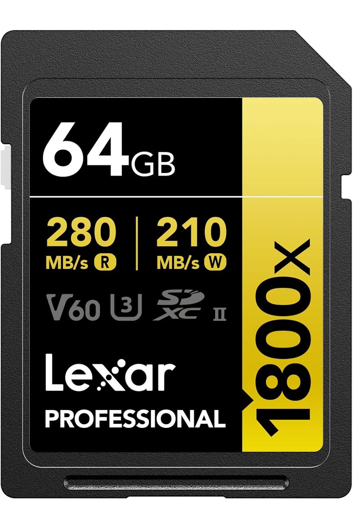 MEGOBİNE WHERE SDXC Professional 64GB 1800x UHS-II Gold Serisi Class 10 U3 V60 4K video kaydı için, siyah Z