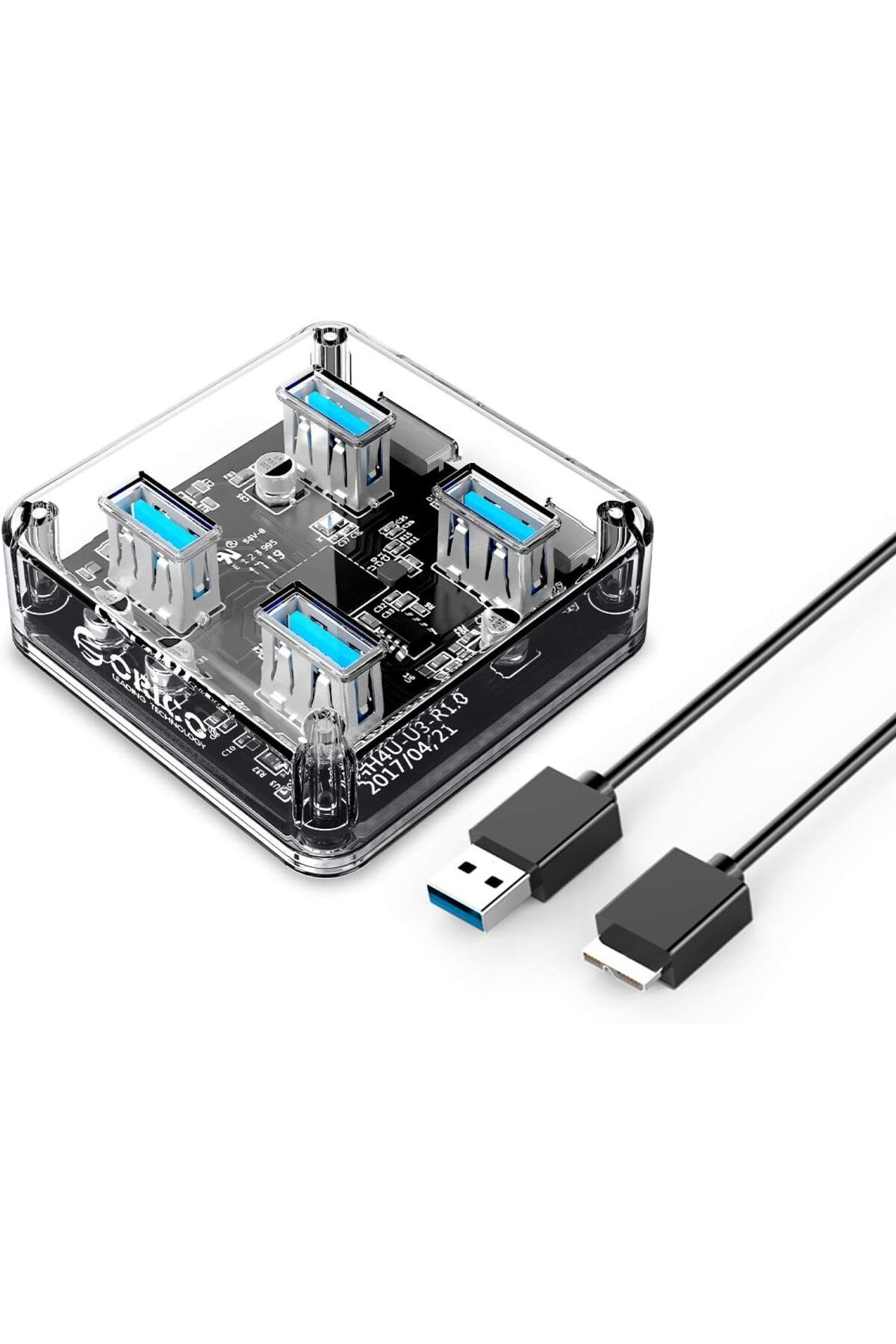 DERİK Derik Şeffaf Led Işıklı 5Gbps 4 Portlu USB-A 3.0 Çoklayıcı 30 cm Kablolu YENİ 1122015