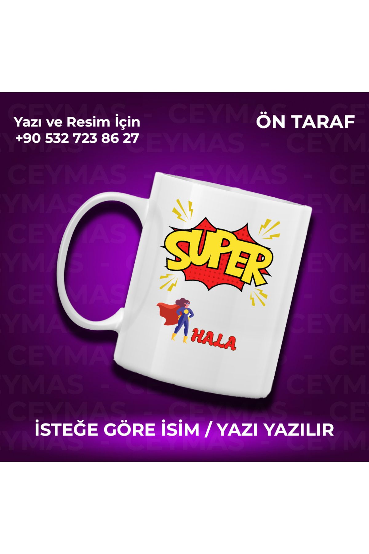 Ceymas Hediyelik Teyzelere Özel Süper Teyze Tasarımlı İsim Baskılı Renkli Kupa Bardak