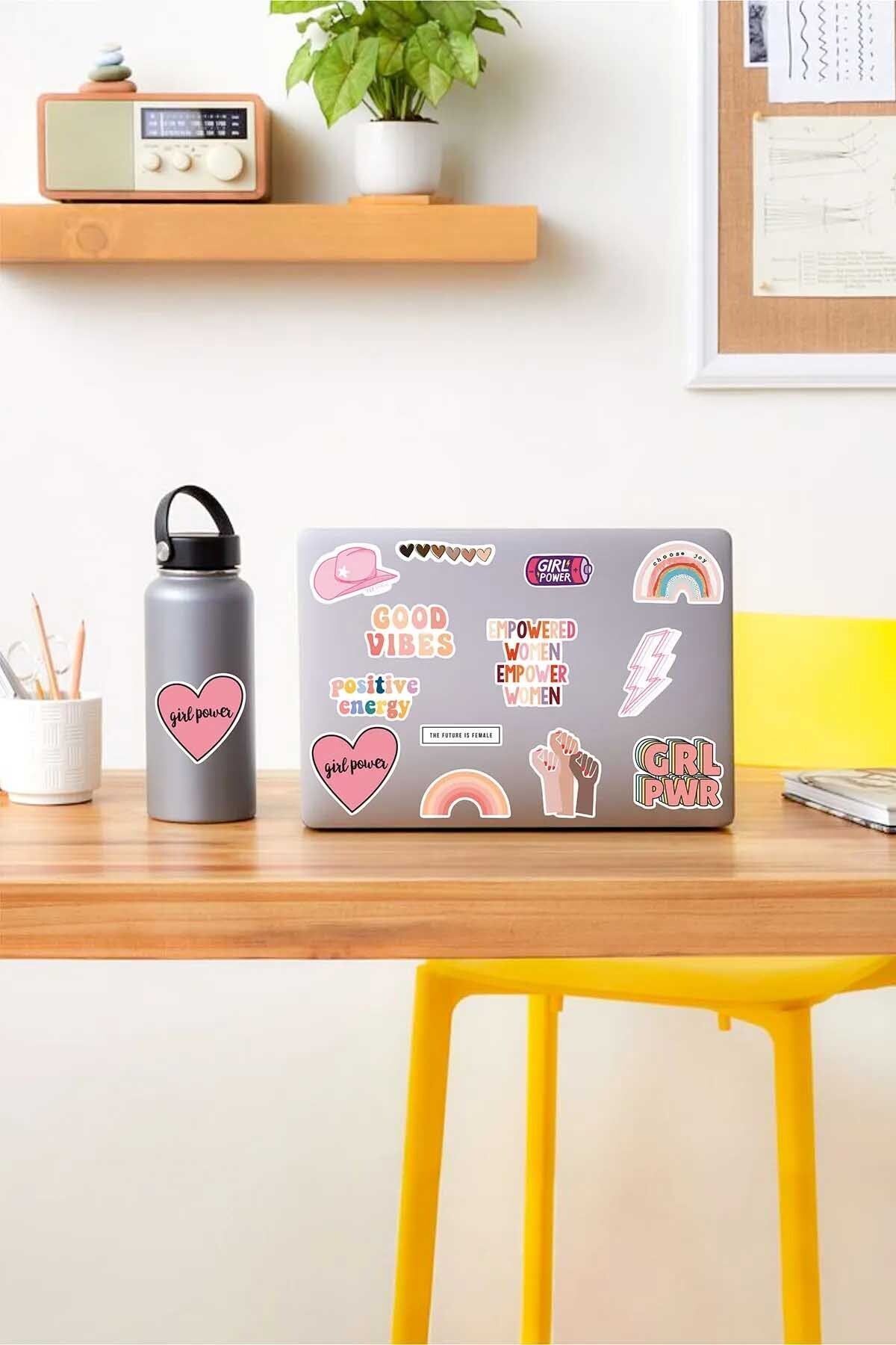 KT Decor Girl Power Temalı Telefon, Tablet, Laptop, Notebook, Defter, Ajanda PVC Sticker Seti