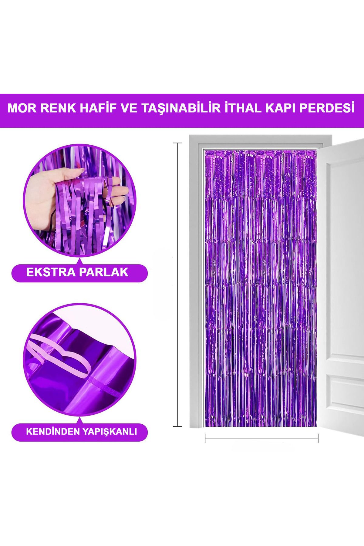 KDROĞLU KDROGLU Mor Renk Ekstra Metalize Parlak Saçaklı Arka Fon Perde İthal A Kalite 1x2 Metre New Desin