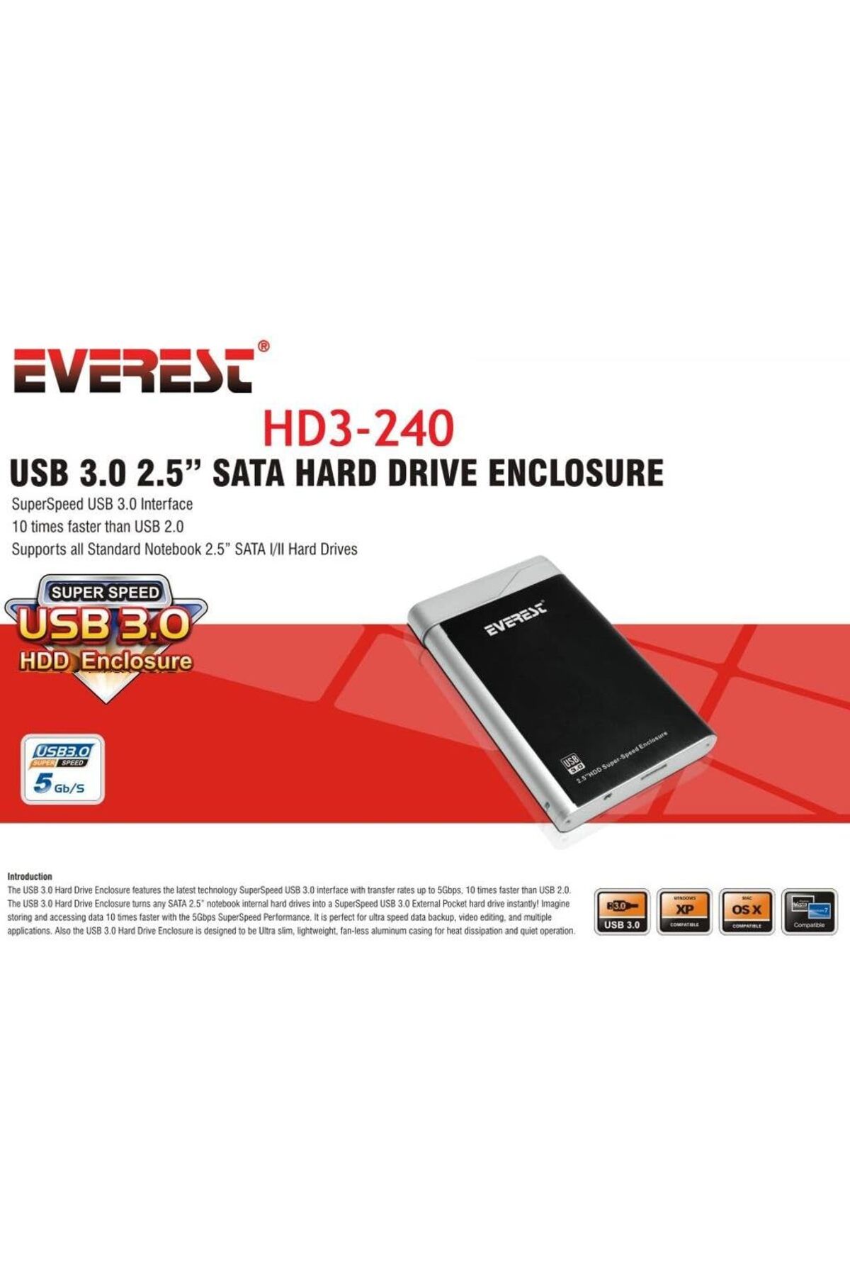 KDROĞLU KDROGLU HD3-240 Harici 2.5" Usb 3.0 Hdd Kutusu Siyah New Desing 1109836