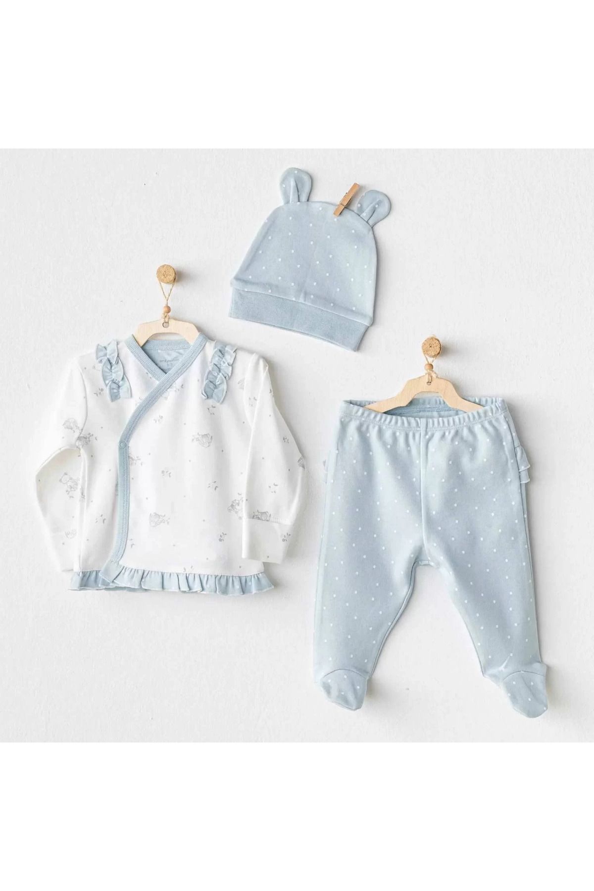 devirhesapdevri Cuddly Bunny Bear 3'lü Zıbın Set Blue
