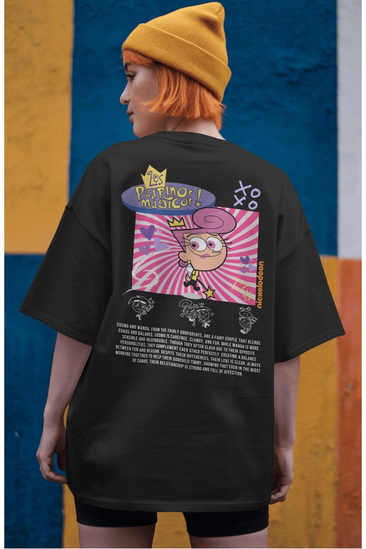Fuddy Moda Wanda Sırt Baskılı Couple Tişört, Oversize Çizgi Film Temalı Çift T-Shirt