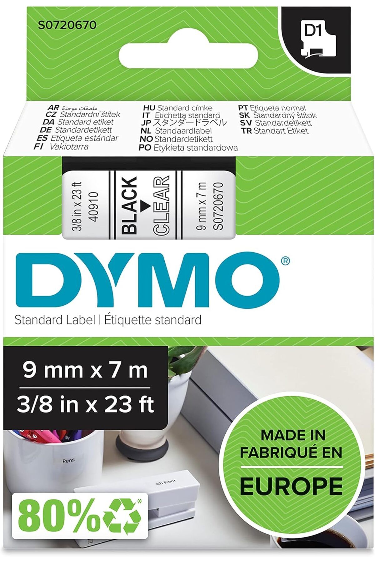 DERİK Derik D1 Yedek Şerit, 9 mm x 7 mt, Şeffaf/Siyah (40910) YENİ 1122015