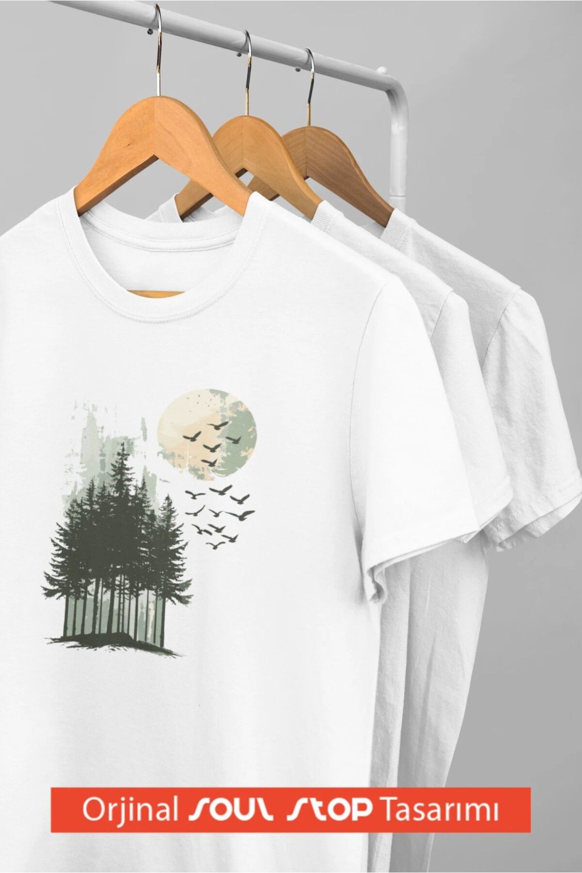 soul stop where freedom flows against the current Moonlight Forest Unisex Erkek T-Shirt – Soul Stop Özgün Tasarımı