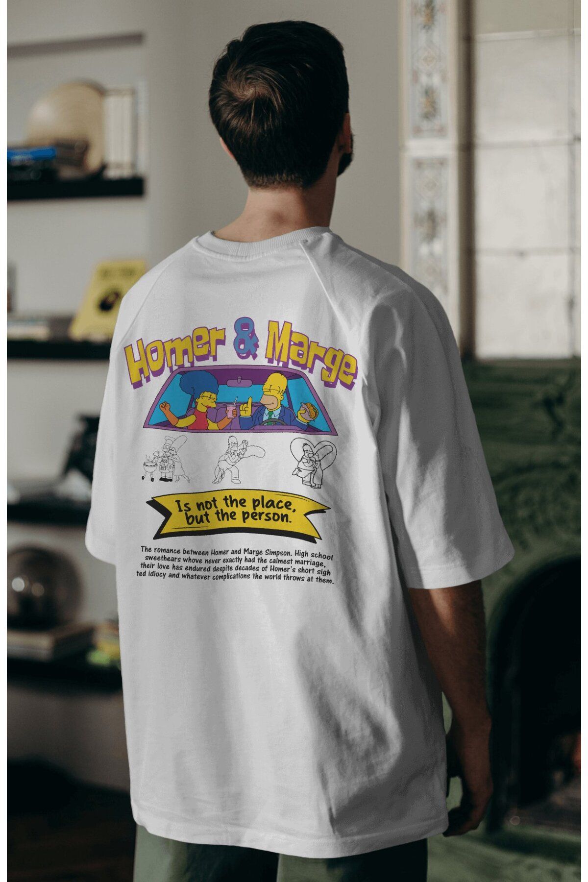 Fuddy Moda Homer Marge Simpson Sırt Baskılı Couple Tişört, Oversize Çizgi Film Temalı Çift T-Shirt