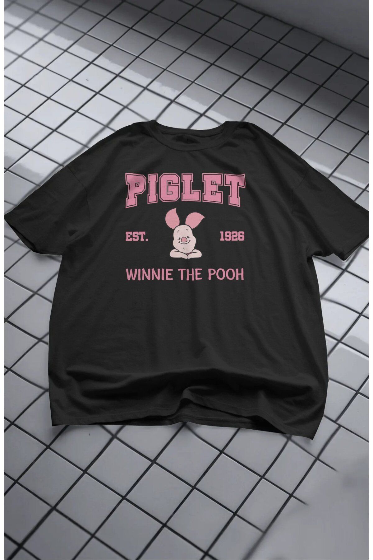 Fuddy Moda Unisex Domuz Piglet Baskılı Tişört, Oversize Winnie The Pooh Çizgi Film Temalı T-Shirt