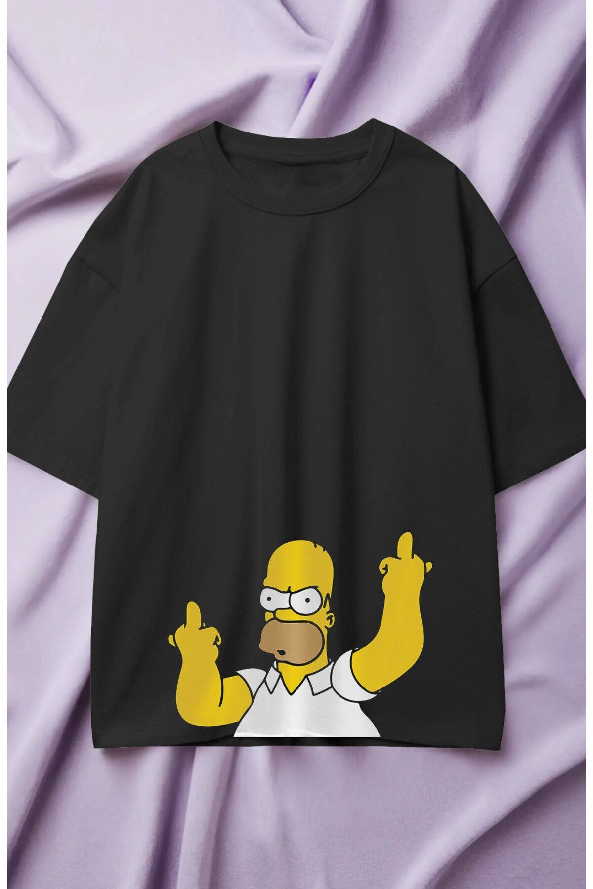 Fuddy Moda Unisex Rocker Homer Simpson Baskılı Tişört, Oversize Çizgi Film Temalı T-Shirt