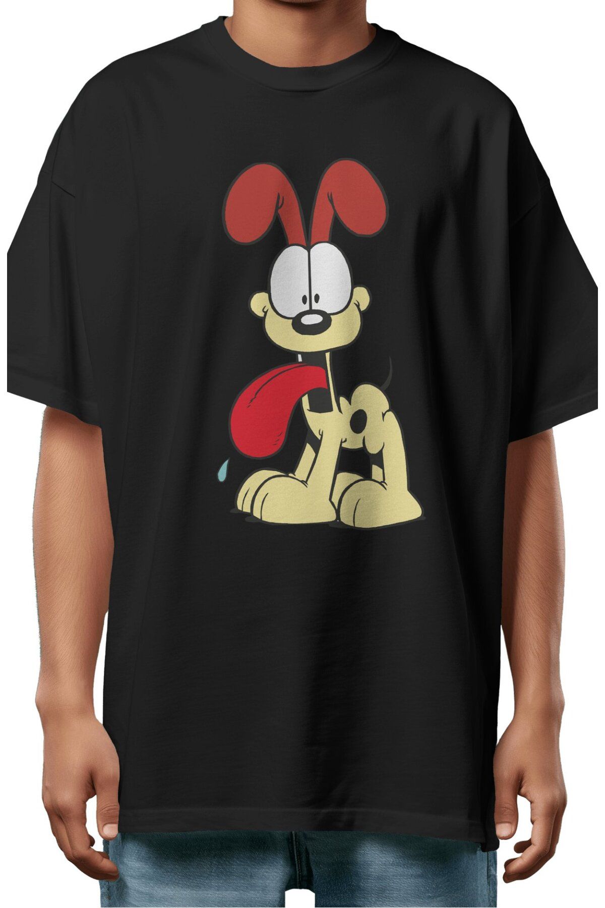 Fuddy Moda Unisex Odie Baskılı Tişört, Oversize Garfield Çizgi Film Temalı T-Shirt