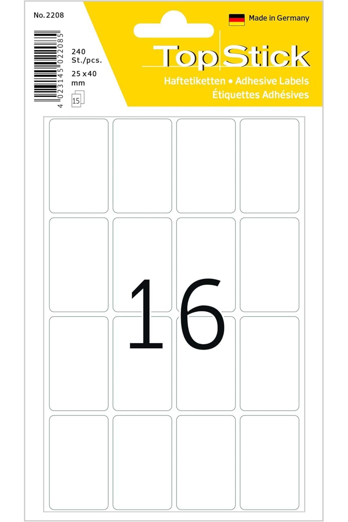 KDROĞLU KDROGLU 2208 Çok Amaçlı Etiketler, 240 Adet, 25 x 40 mm, Yaprak Başına 16, Kendinden Yapışkan