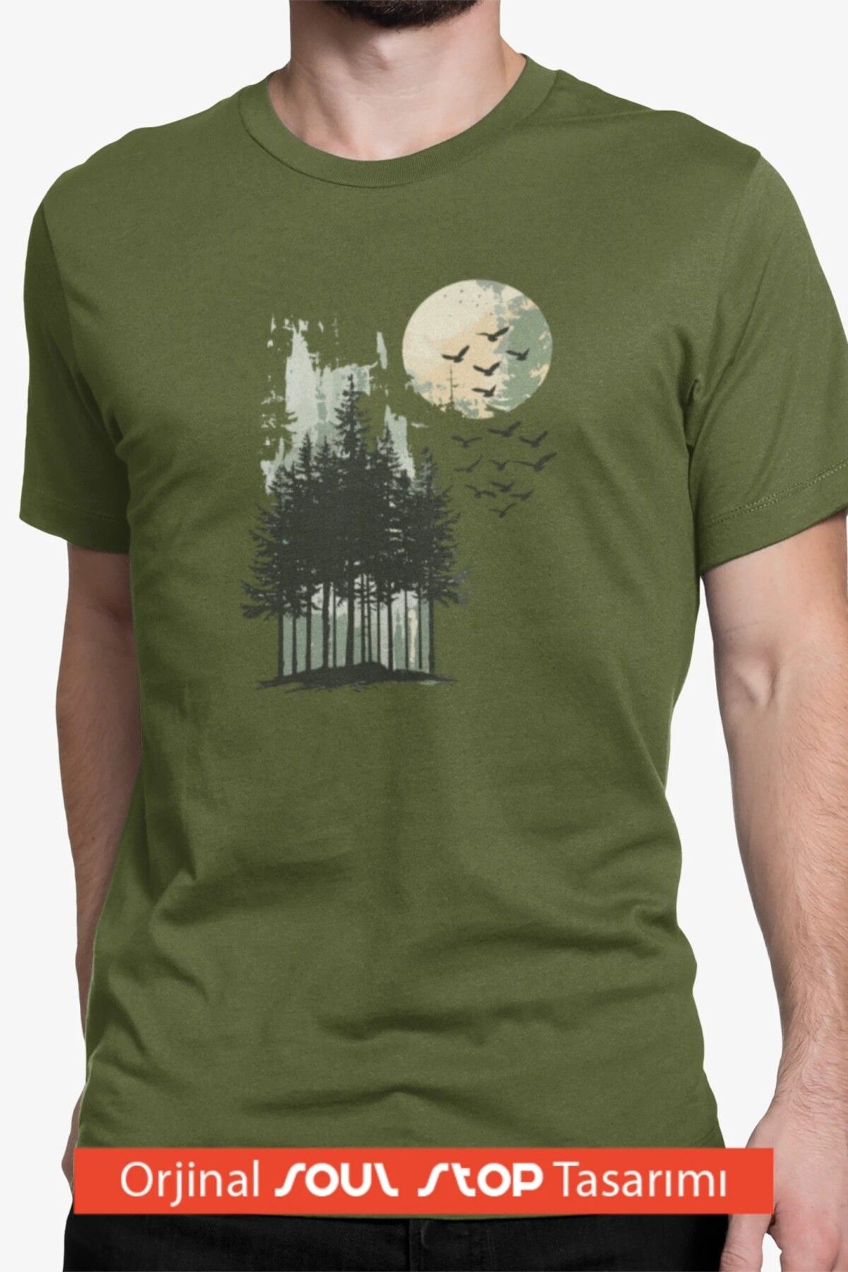 soul stop where freedom flows against the current Moonlight Forest Unisex Erkek T-Shirt – Soul Stop Özgün Tasarımı