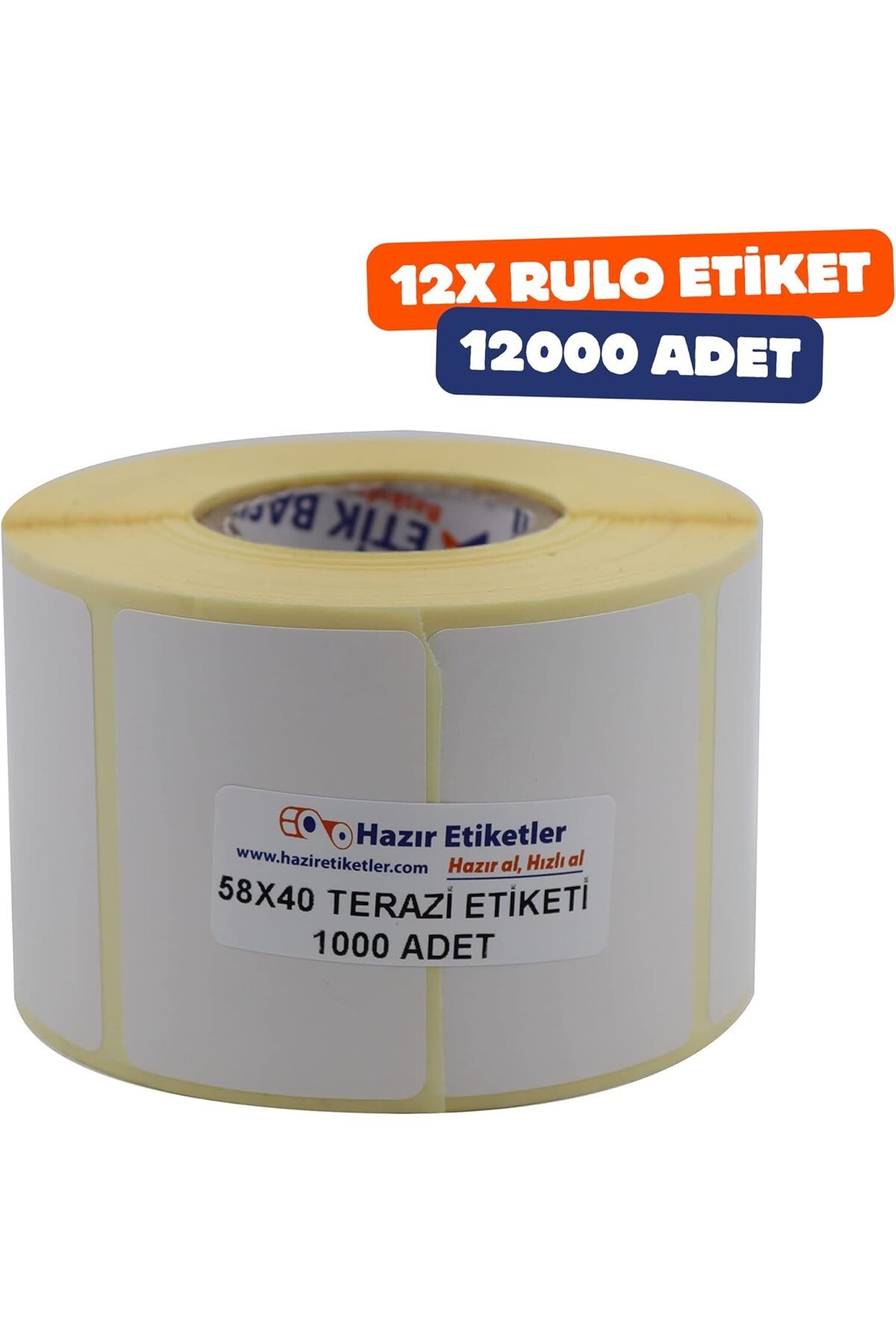 KDROĞLU KDROGLU Termal Etiket 58mm x 40mm Ruloda 1000 Adet 12 Rulo Toplamda 12000 Adet 40mm Kuka Çapında D