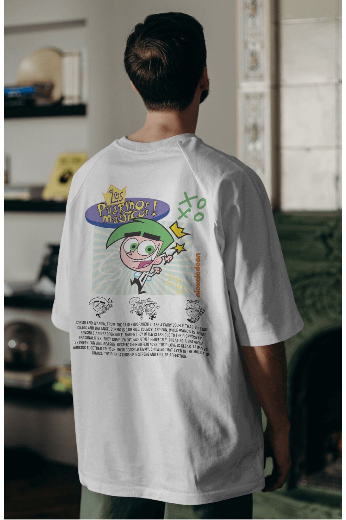 Fuddy Moda Cosmo Sırt Baskılı Couple Tişört, Oversize Çizgi Film Temalı Çift T-Shirt