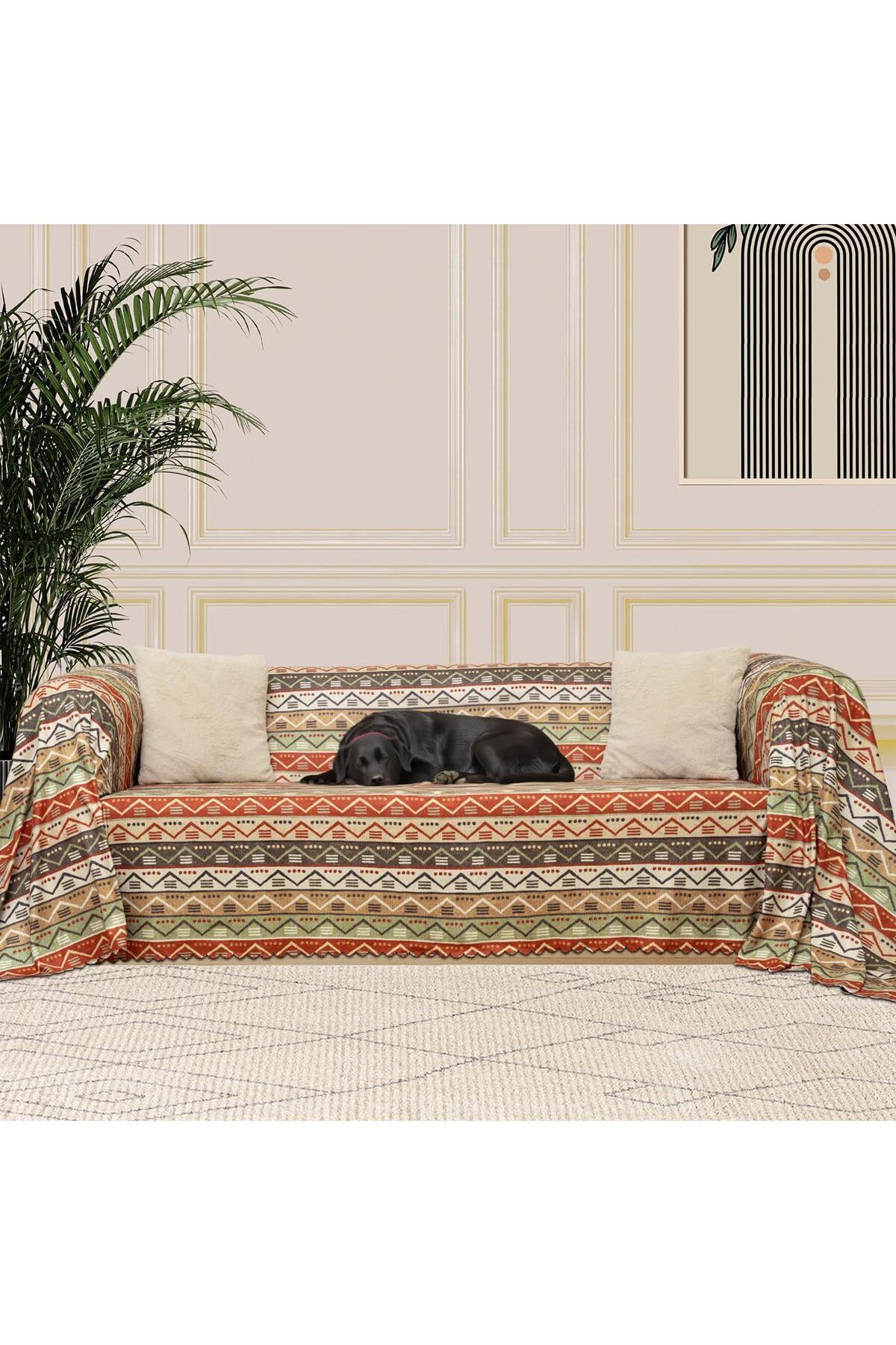 KDROĞLU KDROGLU CONCEPT SoftMicro Boho Etnik Desenli Mikrofiber Koltuk Örtüsü ve Şalı, Kaymaz 180x220 c