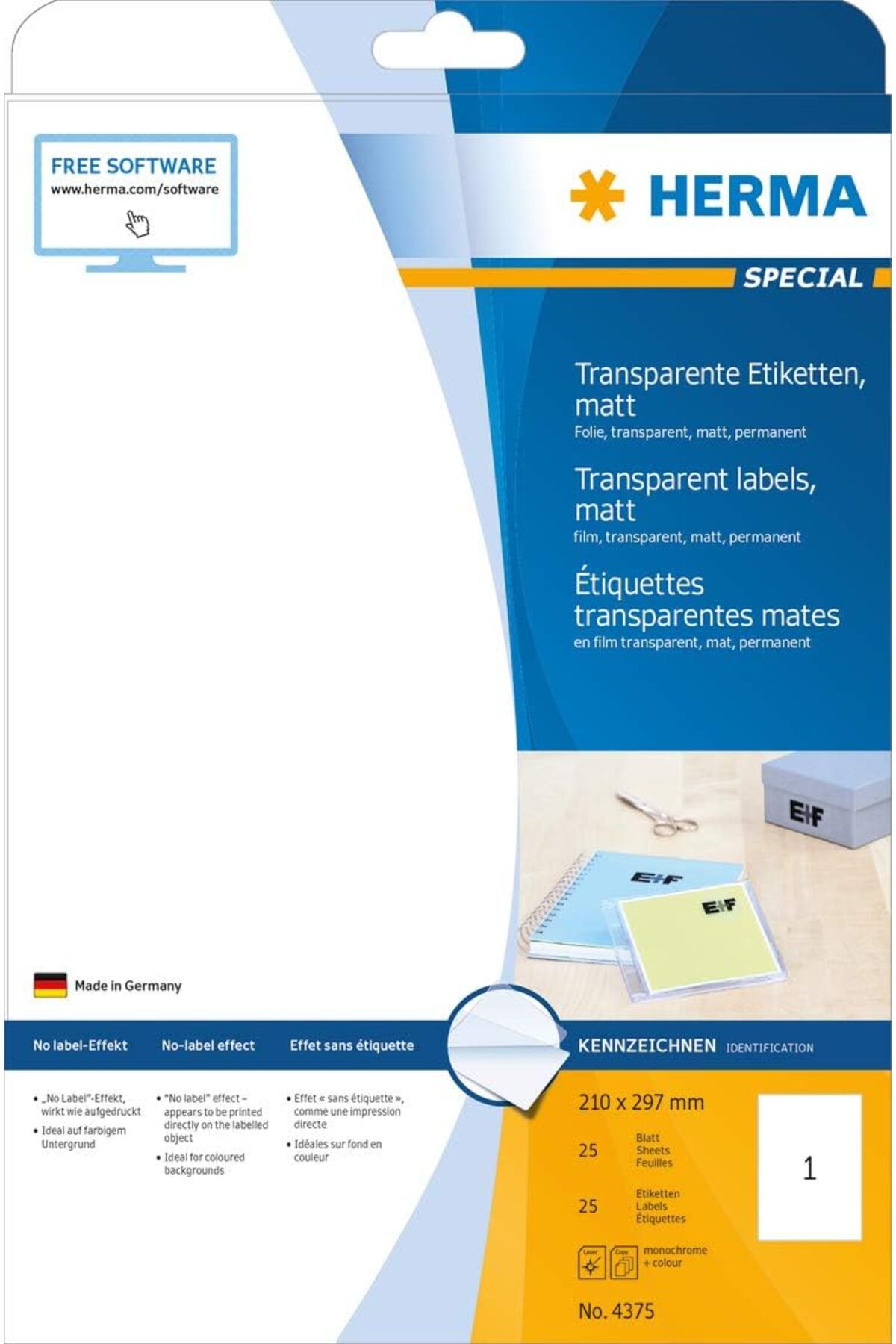 KDROĞLU KDROGLU 4375 Hava Şartlarına Dayanıklı Folyo Etiketleri DIN A4 Şeffaf 210 x 297 mm, 25 Yaprak,