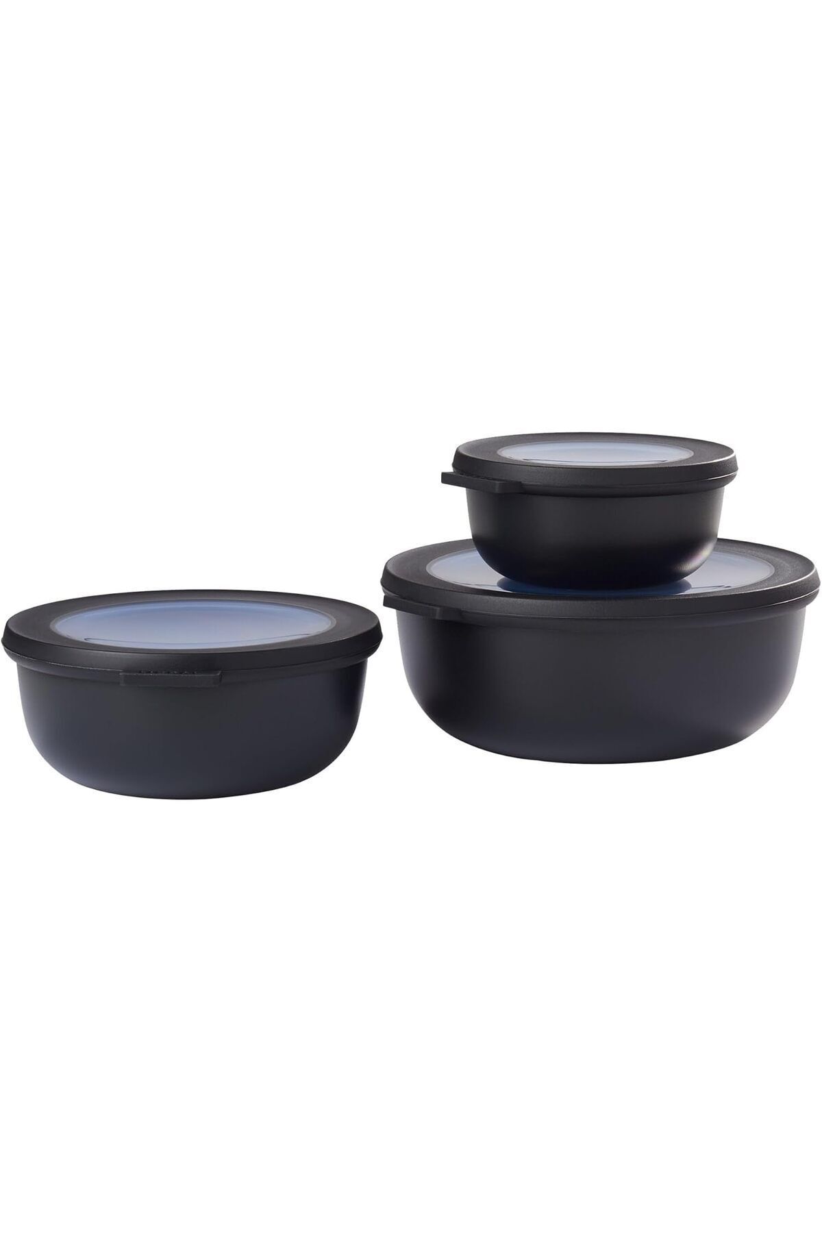 STOREMAX Rom Cirqula 3 parçalı çok kaseli set yuvarlak İskandinav siyahı - 350, 750 ve 1250 ml, derin do