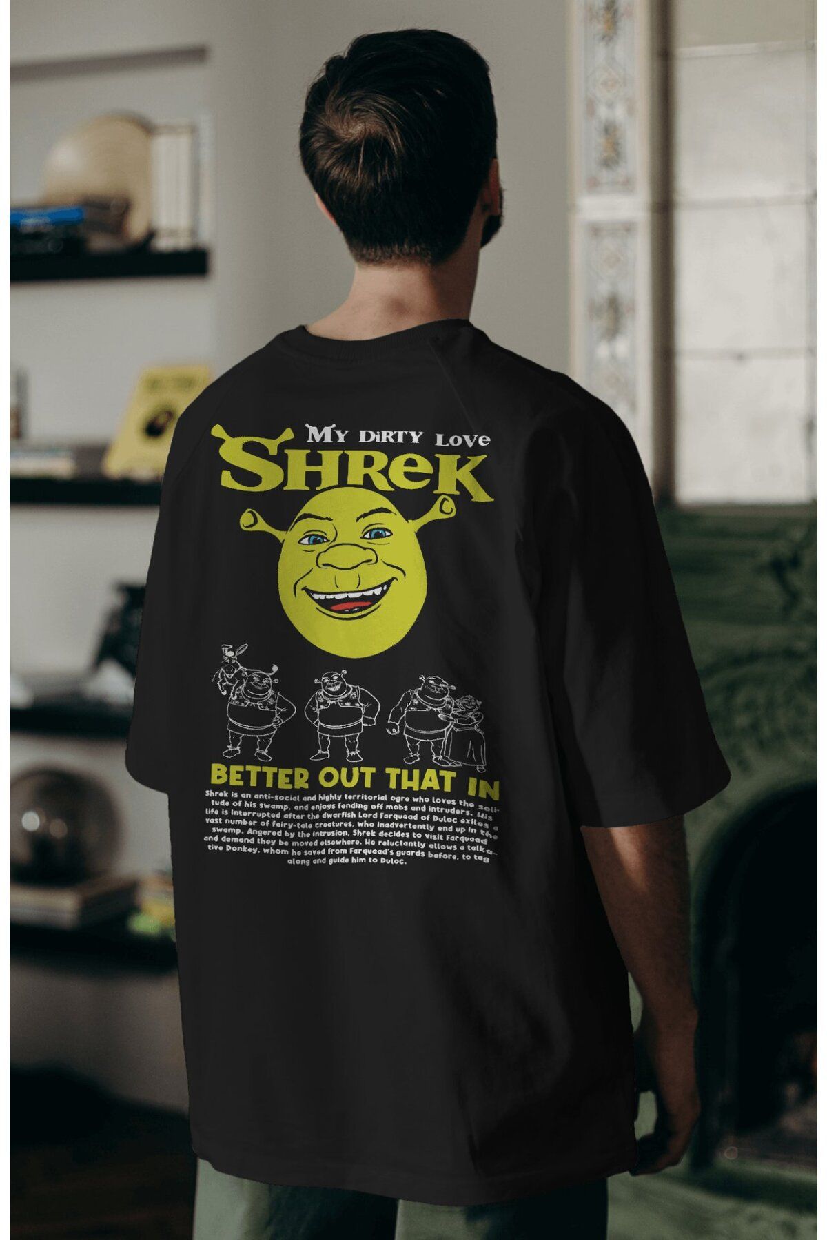 Fuddy Moda Shrek Sırt Baskılı Couple Tişört, Oversize Animasyon Film Temalı Çift T-Shirt
