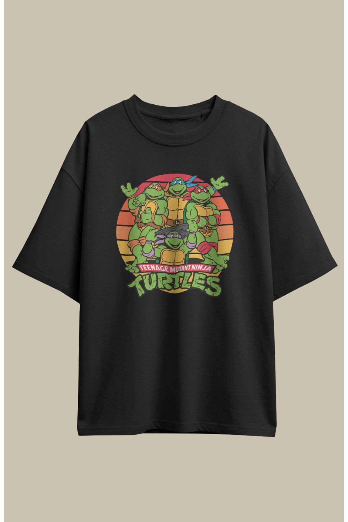 Fuddy Moda Unisex Ninja Kaplumbağa Baskılı Tişört, Oversize Çizgi Film Temalı T-Shirt