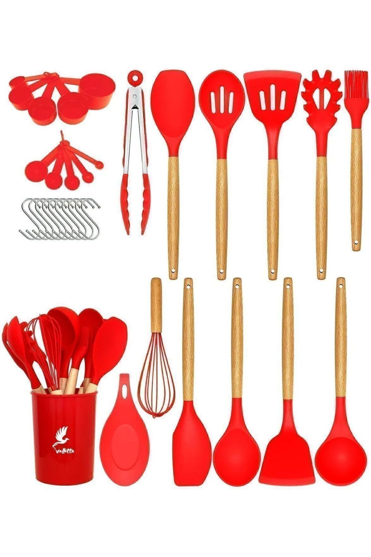 STOREMAX srhtDS Mikla Isıya Dayanıklı Yanmaz Yapışmaz 33 Parça Silikon Spatula Mutfak Seti Kırmızı D