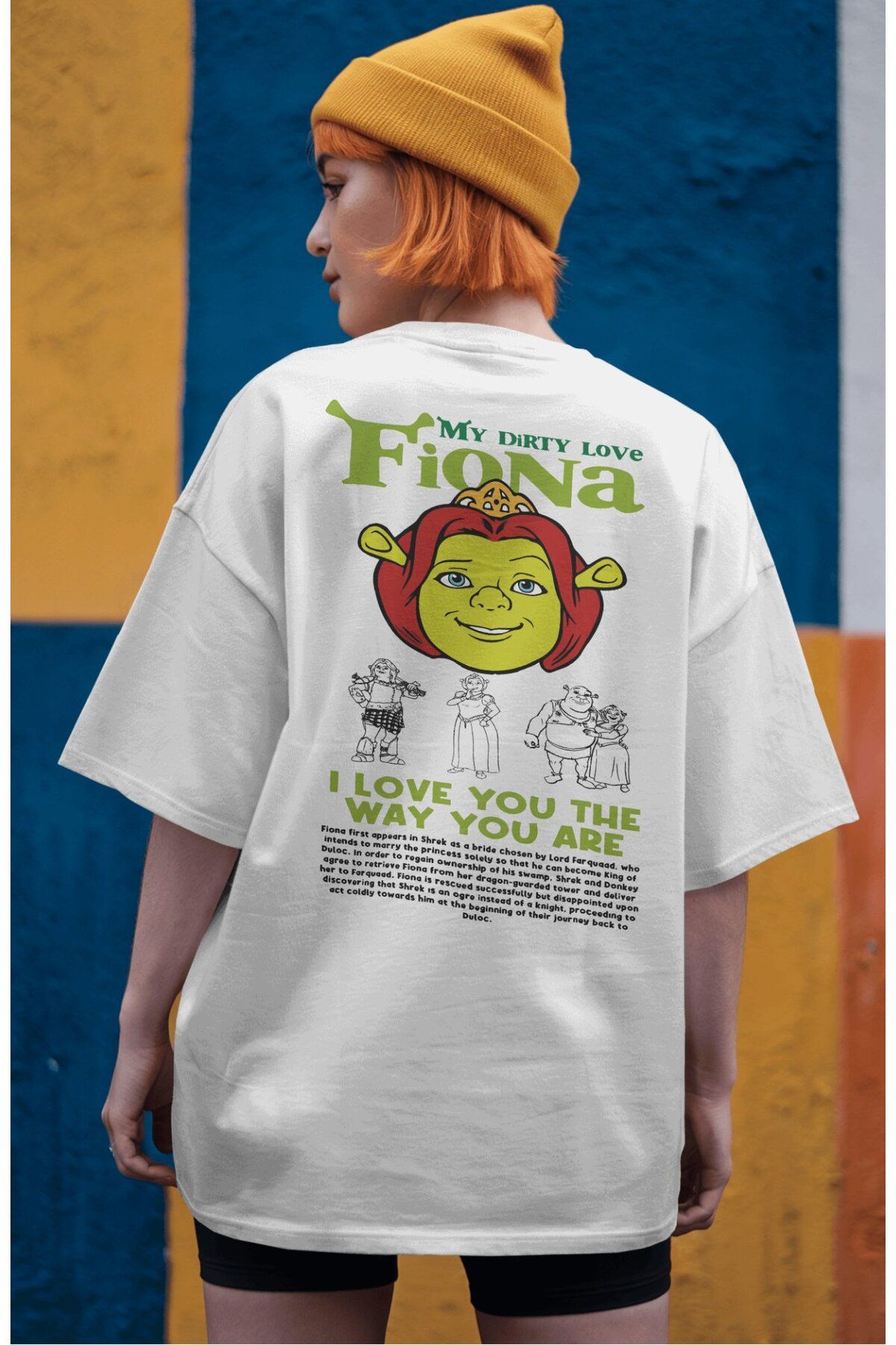 Fuddy Moda Fiona Sırt Baskılı Couple Tişört, Oversize Animasyon Film Temalı Çift T-Shirt