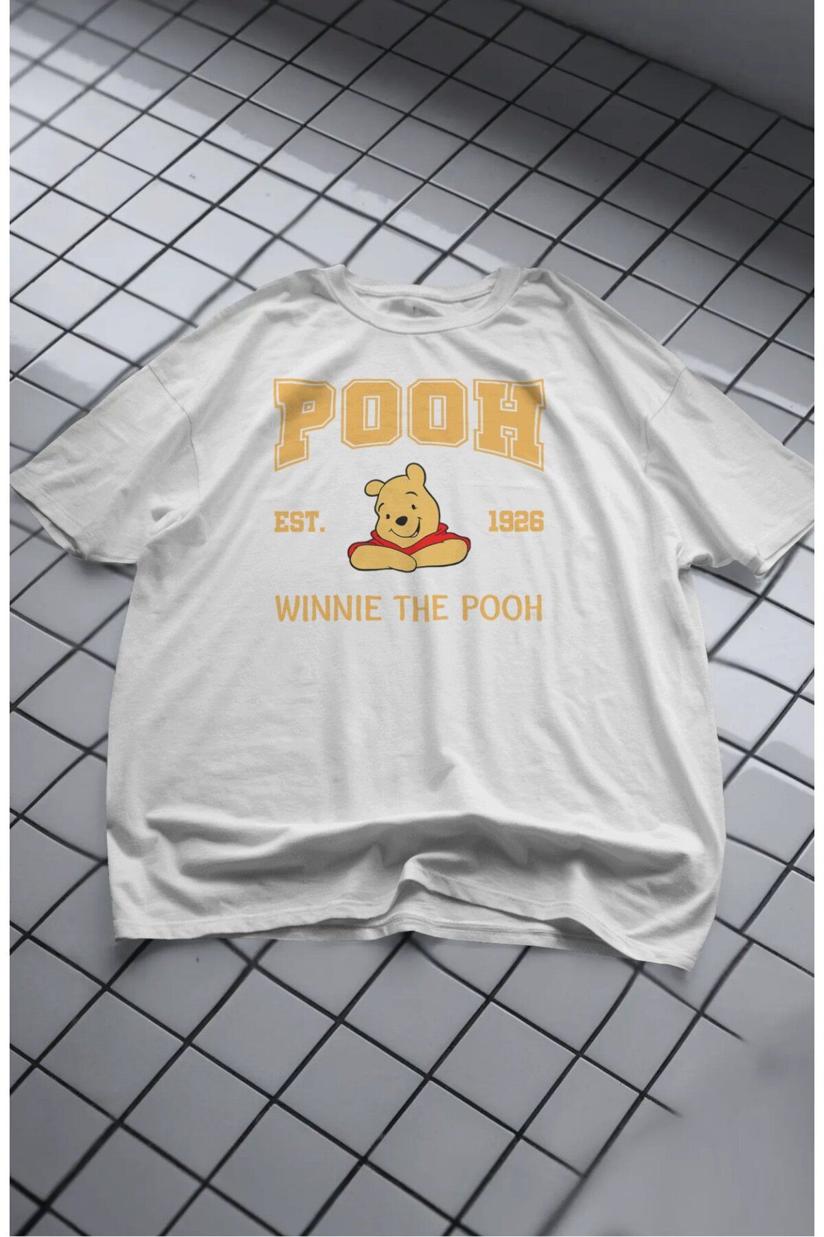 Fuddy Moda Unisex Ayı Pooh Baskılı Tişört, Oversize Winnie The Pooh Çizgi Film Temalı T-Shirt