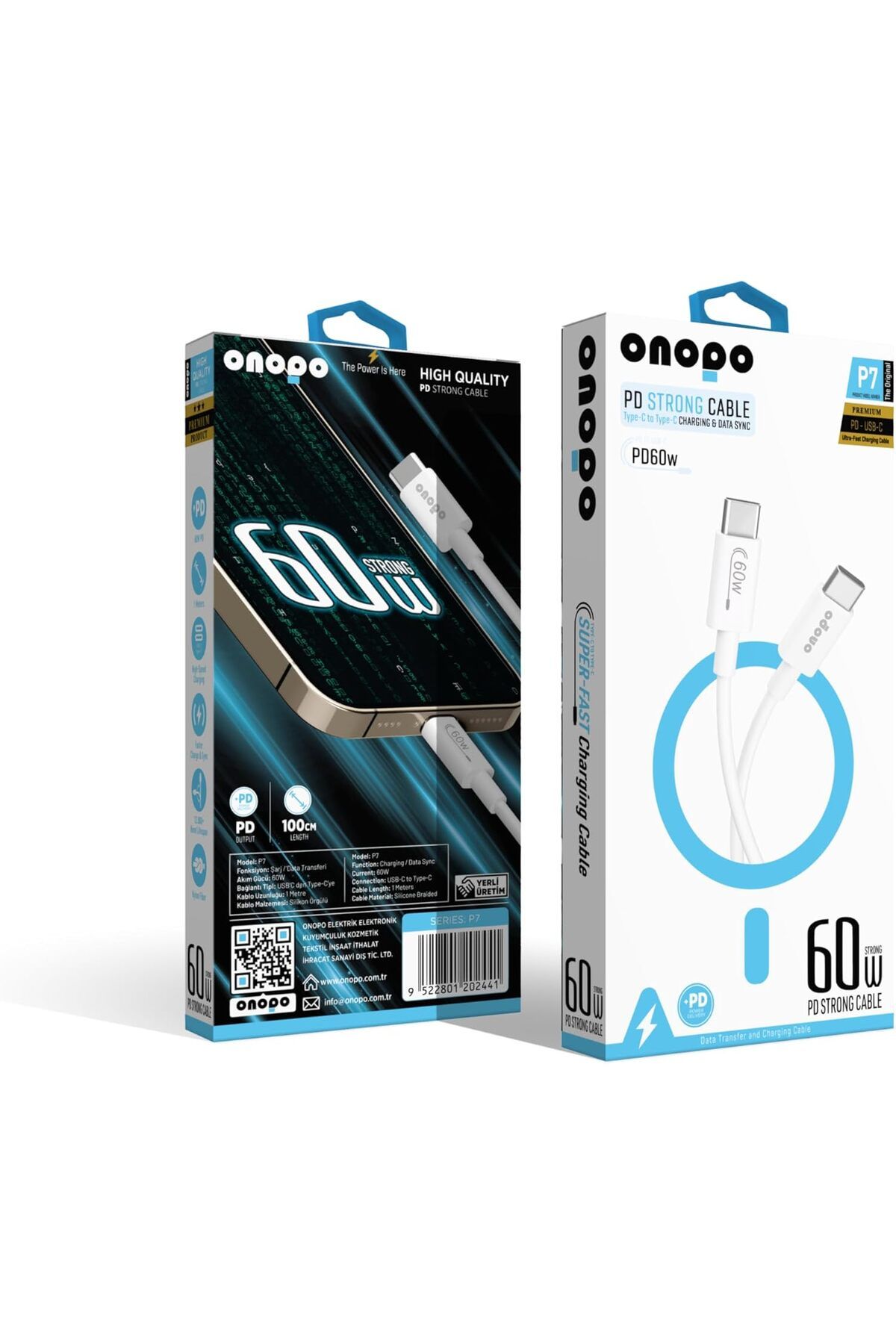 KDROĞLU KDROGLU Android Uyumlu 60W PD Type-C to Type-C Hızlı Şarj ve Data Kablosu 1 Metre - P7 New Desing