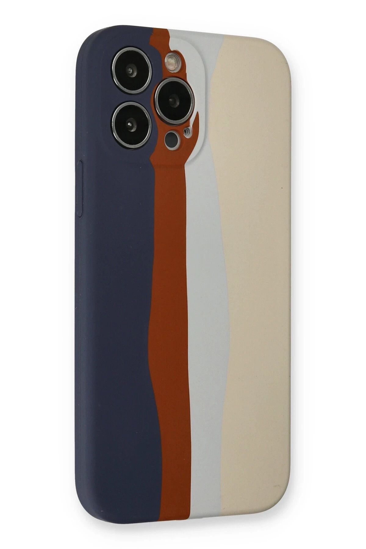 NewFace iPhone 13 Pro Kılıf Ebruli Lansman Silikon - Lacivert-Krem BSTMY