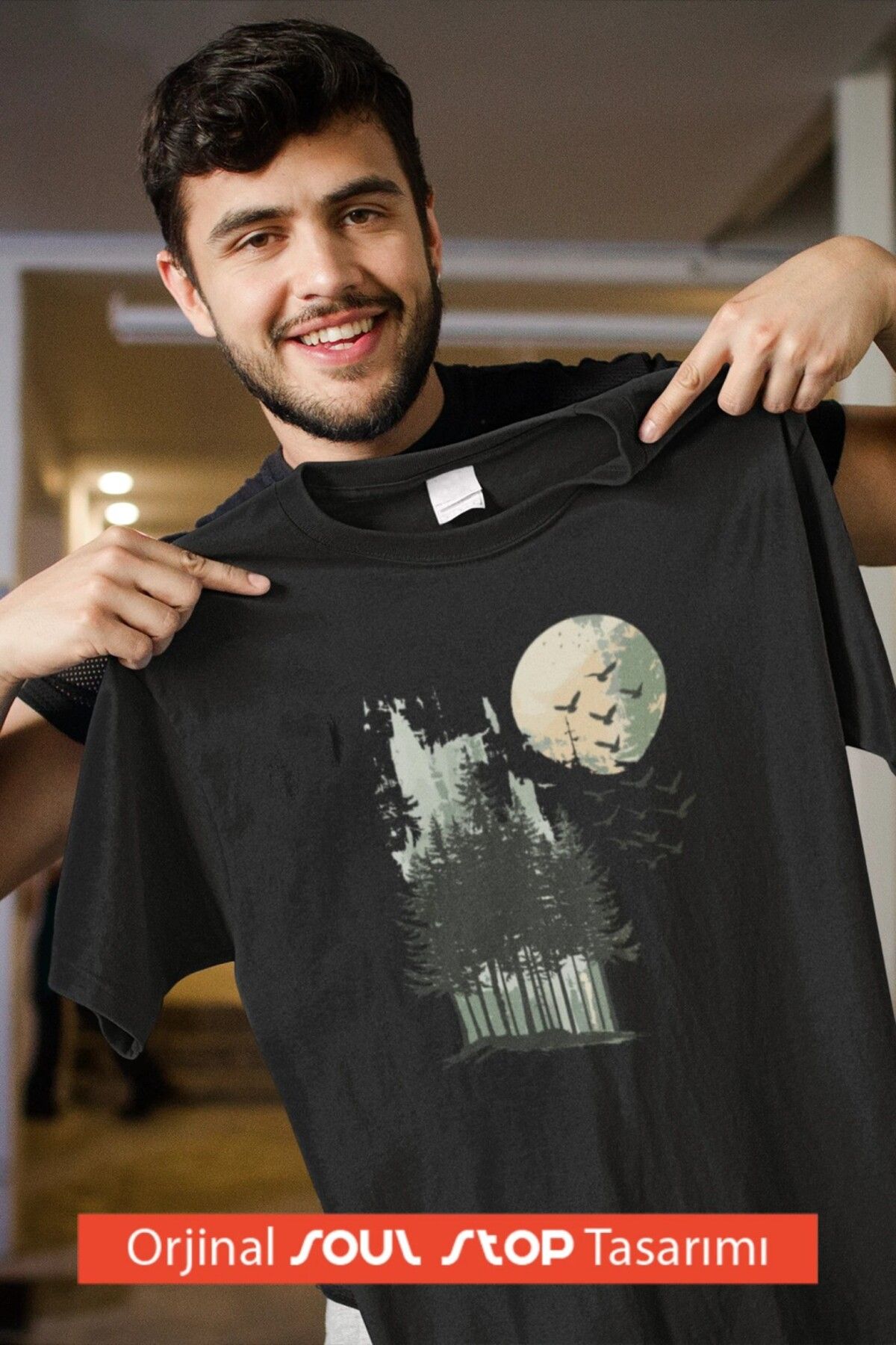 soul stop where freedom flows against the current Moonlight Forest Unisex Erkek T-Shirt – Soul Stop Özgün Tasarımı