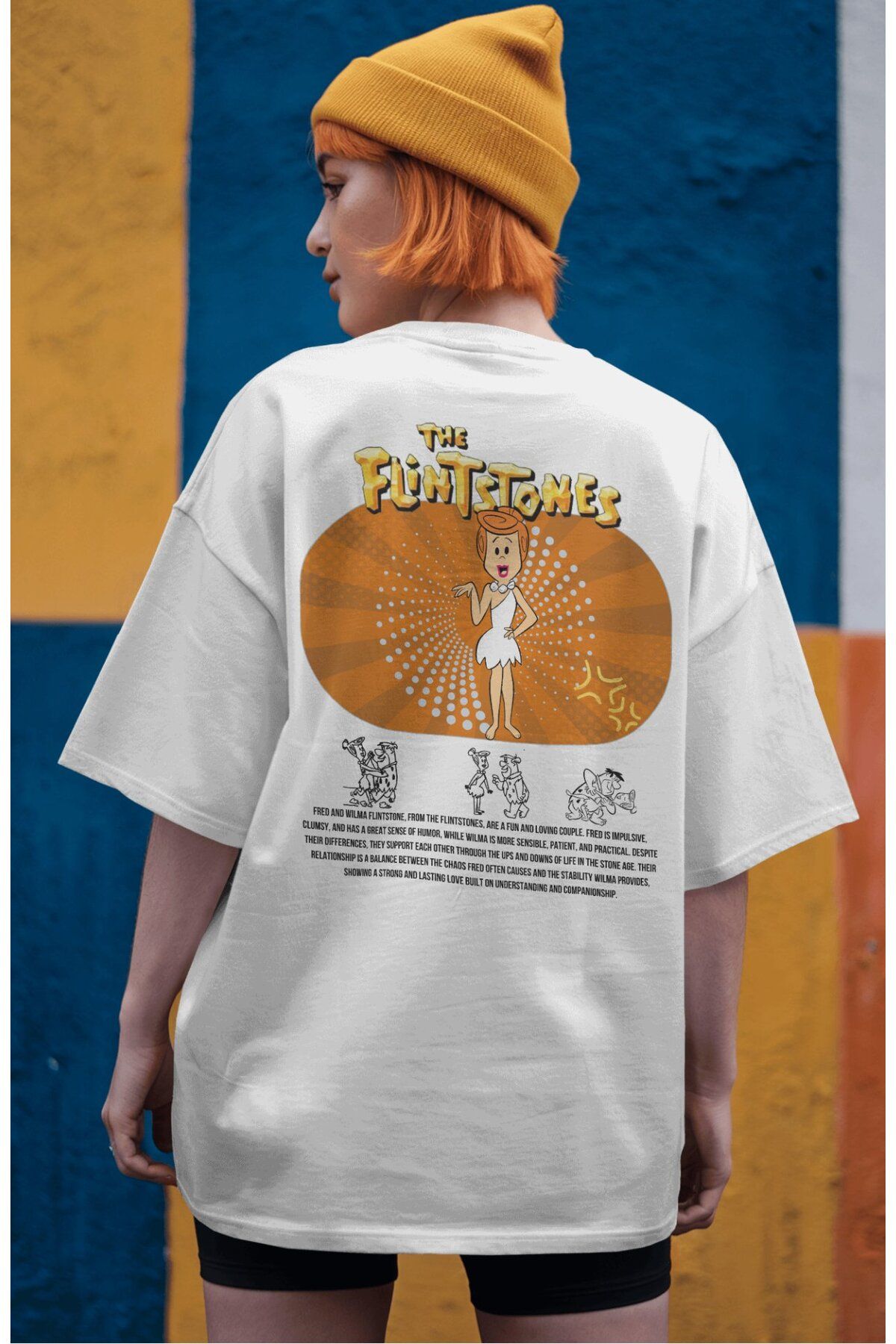 Fuddy Moda Flintstones Wilma Sırt Baskılı Couple Tişört, Oversize Çizgi Film Temalı Çift T-Shirt