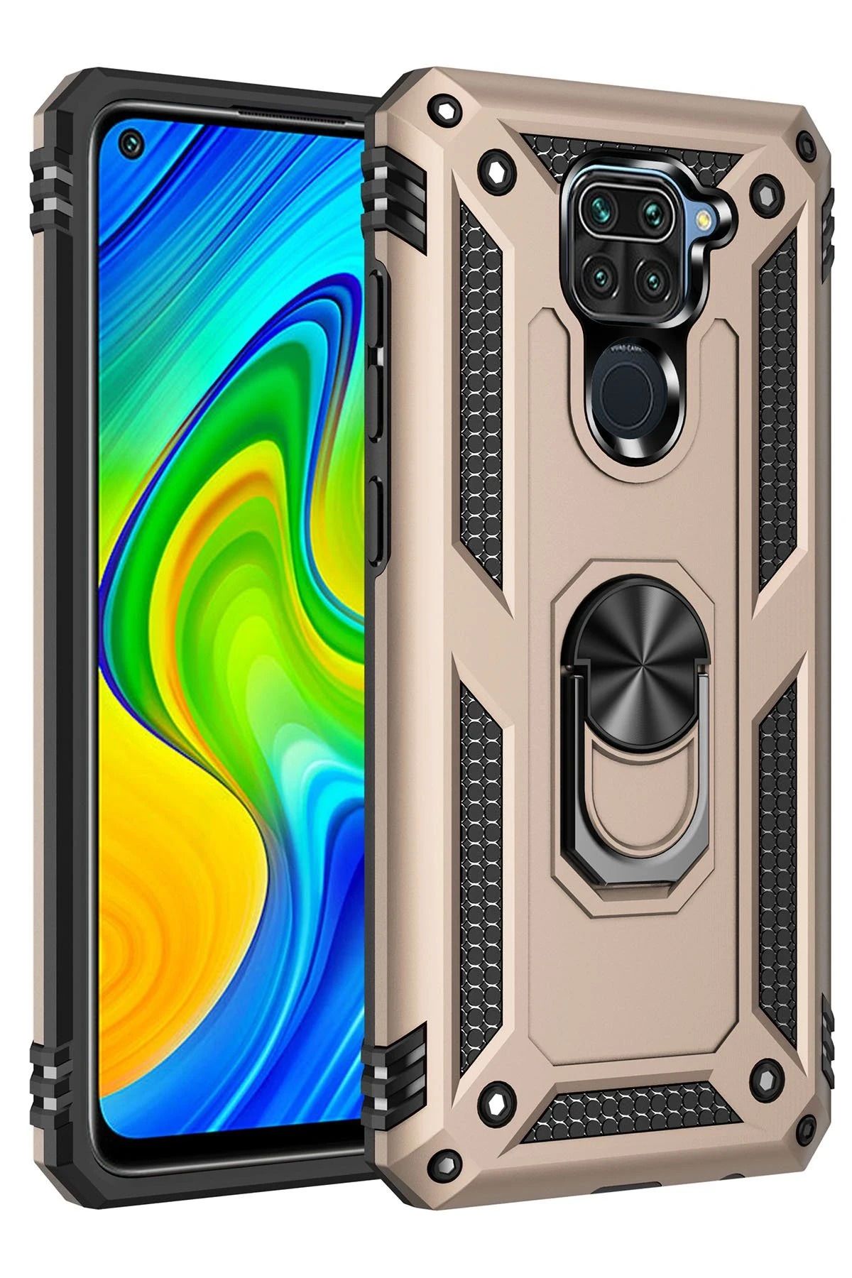 NewFace Xiaomi Redmi Note 9 Kılıf Sofya Yüzüklü Silikon Kapak - Gold BSTMY