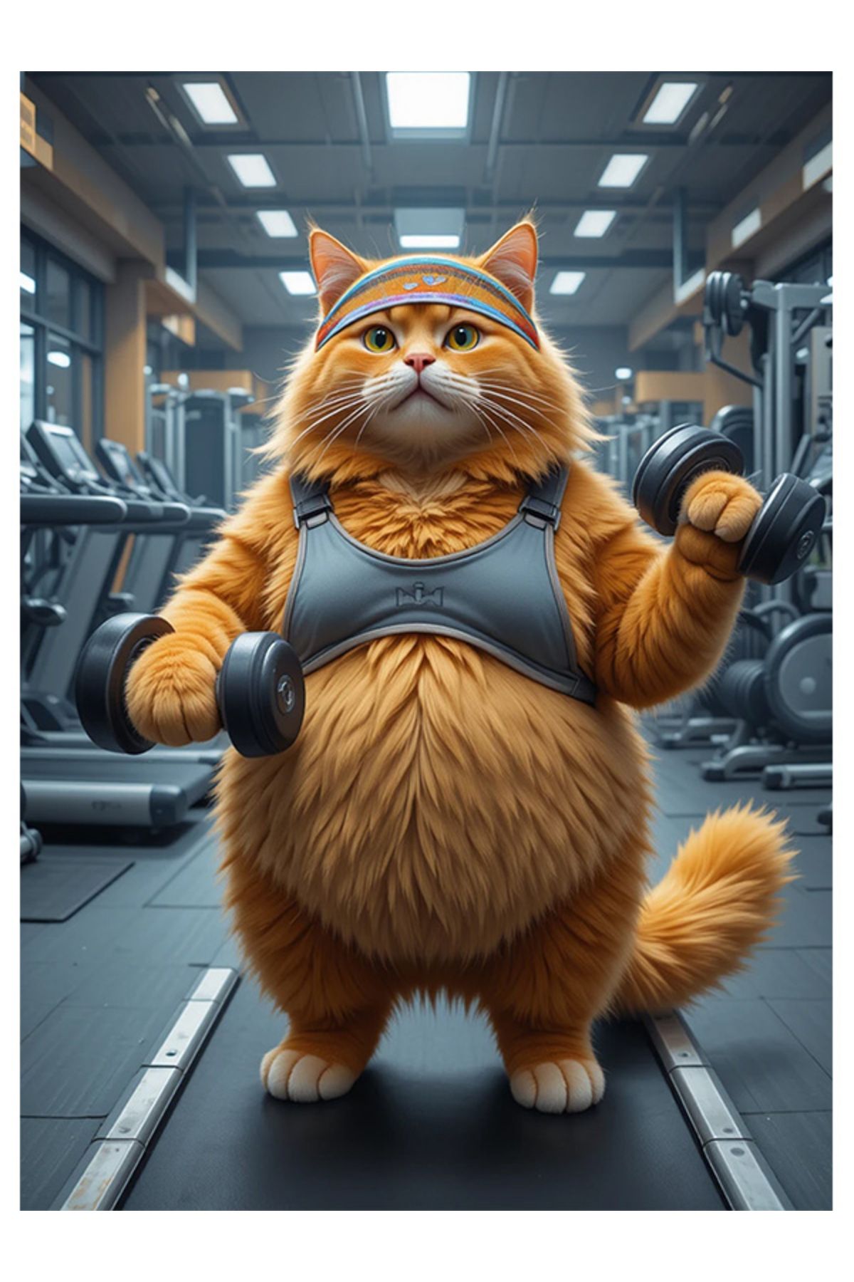 Bedeko Spor Salonunda Şişman Kedi Mdf Tablo