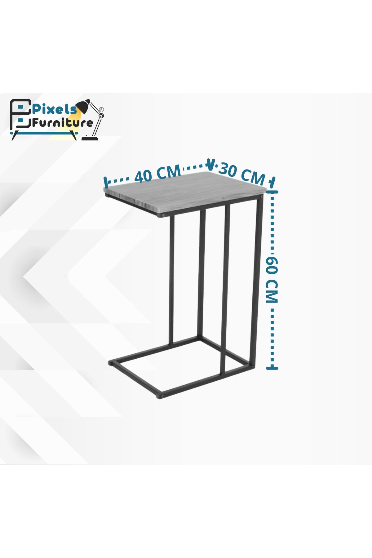 PixelsFurniture-مجموعة 2 طاولة جانبية من بكسل الأثاث على شكل C للأريكة والسرير، طاولة بقواعد معدنية صلبة، لون بني 4