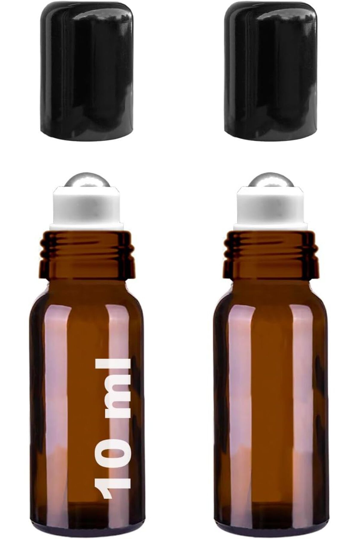 STOREMAX ysstorex 10 ml Çelik Roll On Şişesi 10 cc Sızdırmaz Siyah Kapaklı Cam Şişe 2 Adet (Amber, 10