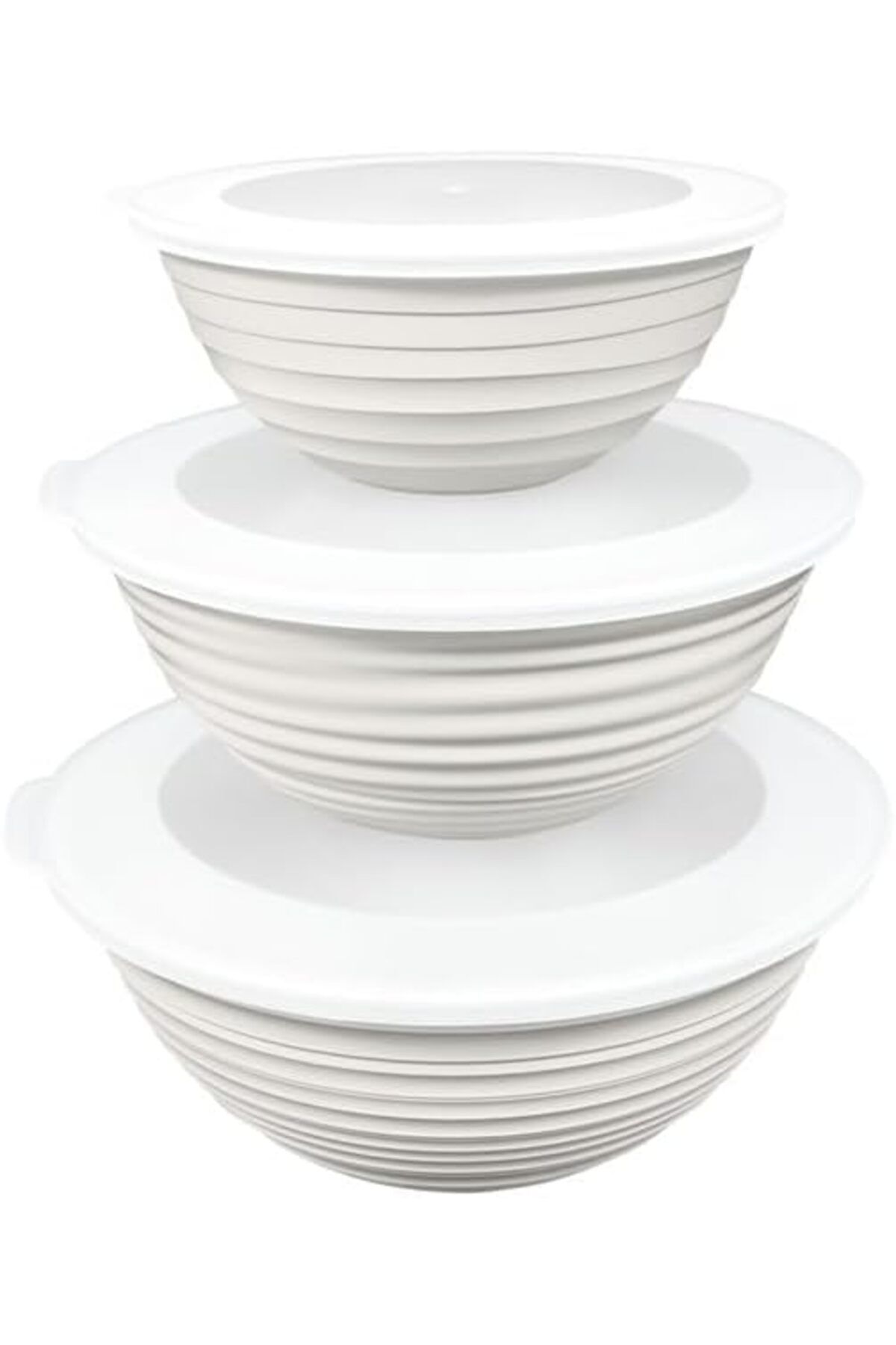 STOREMAX Rom Home 3’lü Yuvarlak Kapaklı Plastik Saklama Kabı Seti – 3L, 2L, 1L – Mikrodalga ve Buzdo