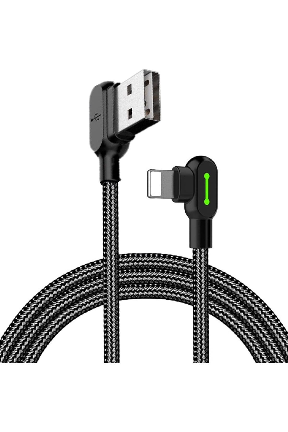STOREMAX nslmshop Led 90 Derece Şarj Kablosu Açılı Usb Kablosu Açılı Naylon Örgülü Hızlı Şarj Ci