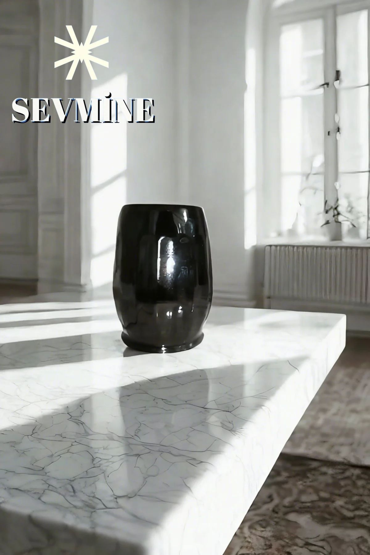 SEVMİNE Neva Siyah Seramik Vazo | 15 cm | El Yapımı | Modern Dekoratif Aksesuar | Yerli Üretim