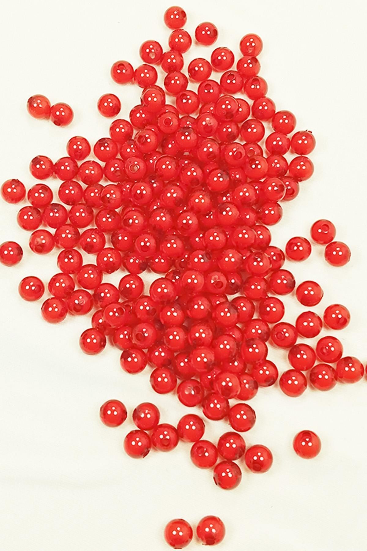 MBB ETİCARET Yuvarlak Boncuk İçten Boncuklu Bileklik Çanta Boncuğu 8 mm 50 gr Kırmızı - BNC473