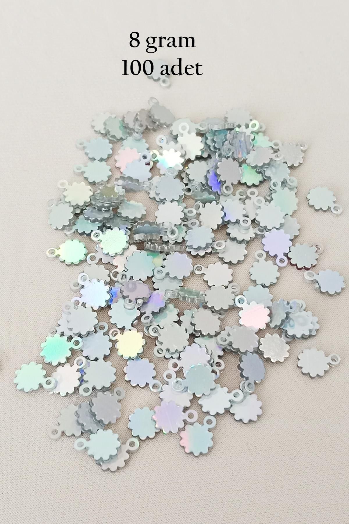 MBB ETİCARET Oya Abiye Bileklik Kolye Pleksi Metalik Plastik Pul Gümüş Renk 8 gram 100 adet - BNC518